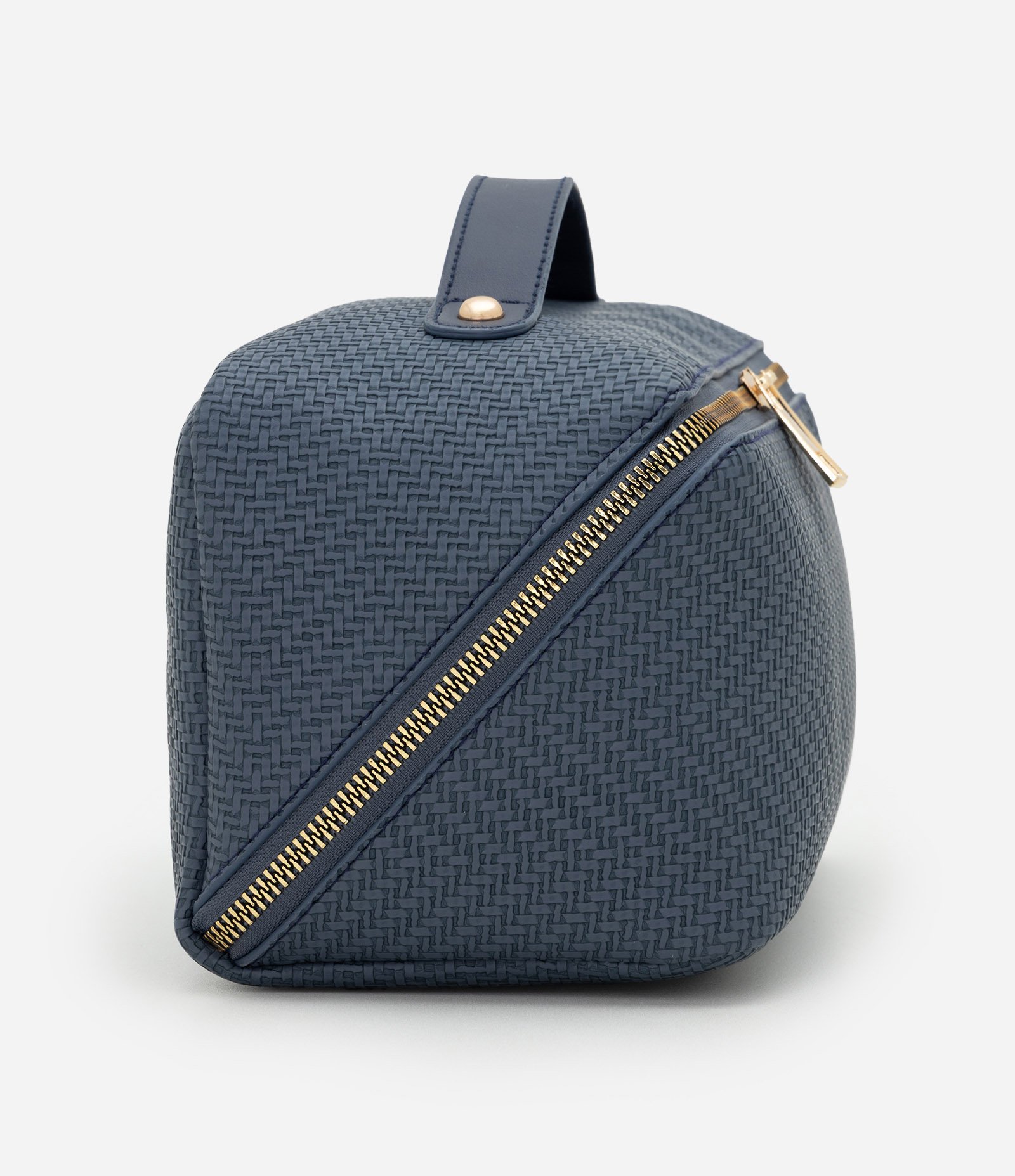 Necessaire Baú Espaçosa em PU com Alça Fixa Azul 2