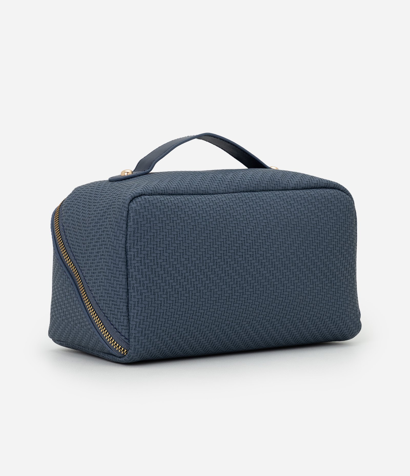 Necessaire Baú Espaçosa em PU com Alça Fixa Azul 3