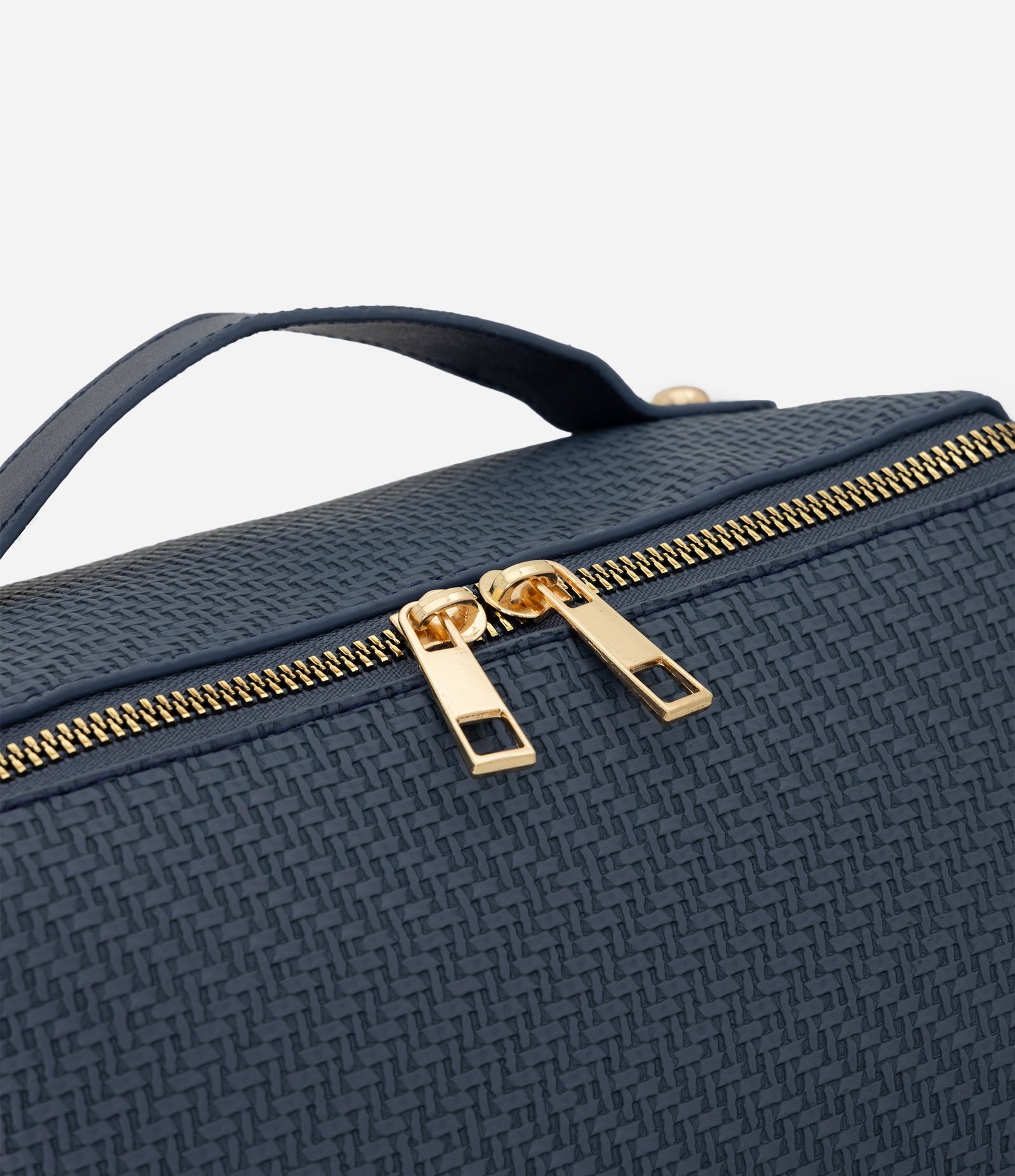 Necessaire Baú Espaçosa em PU com Alça Fixa Azul 4