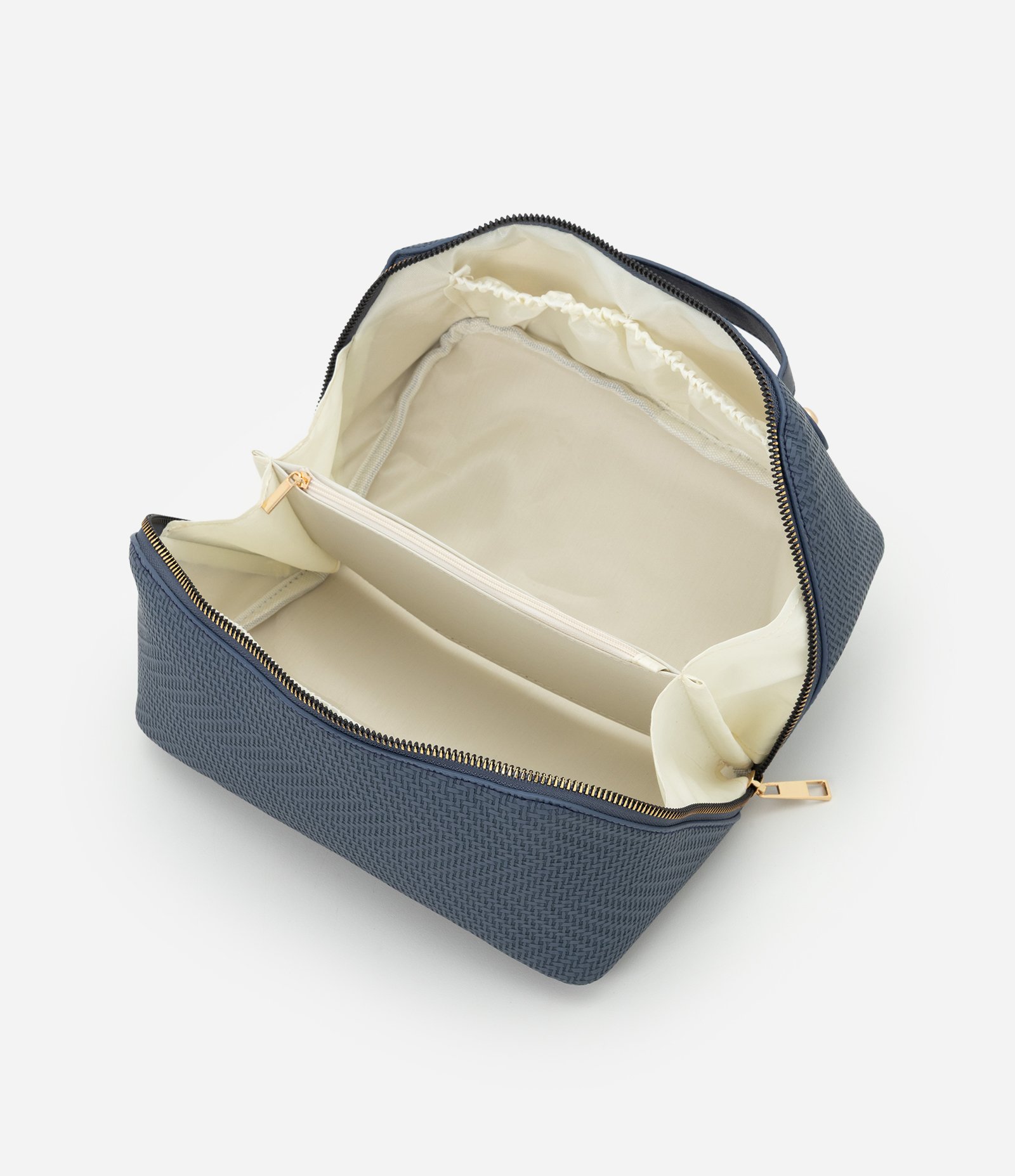 Necessaire Baú Espaçosa em PU com Alça Fixa Azul 5