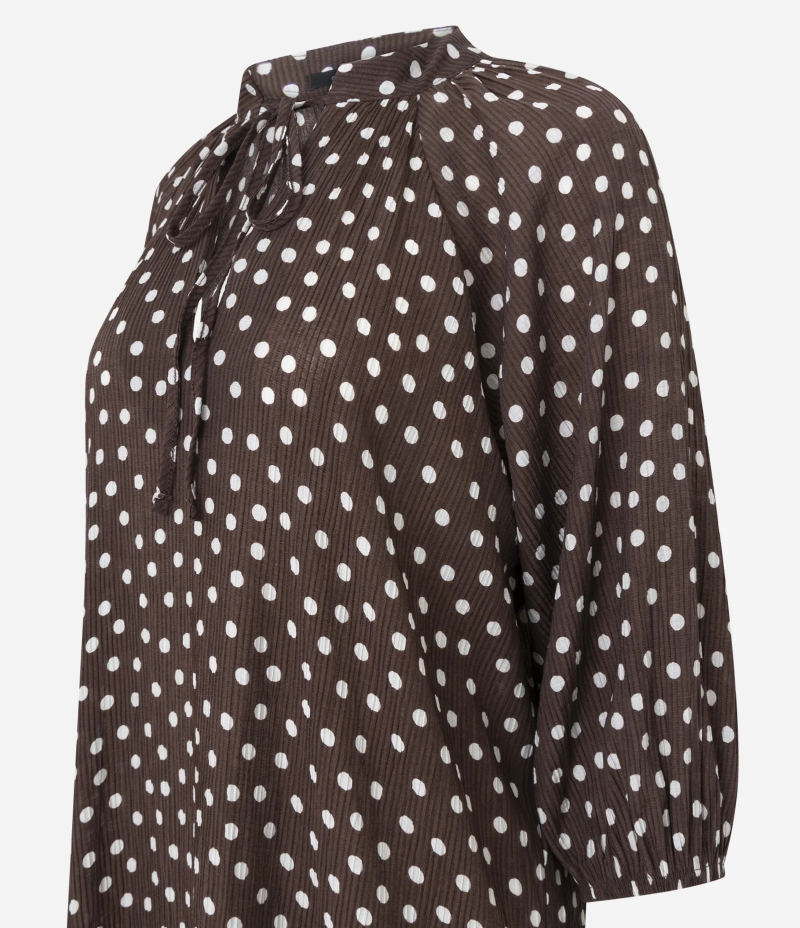 Vestido Midi Manga Longa com Estampa Poa Marrom 2