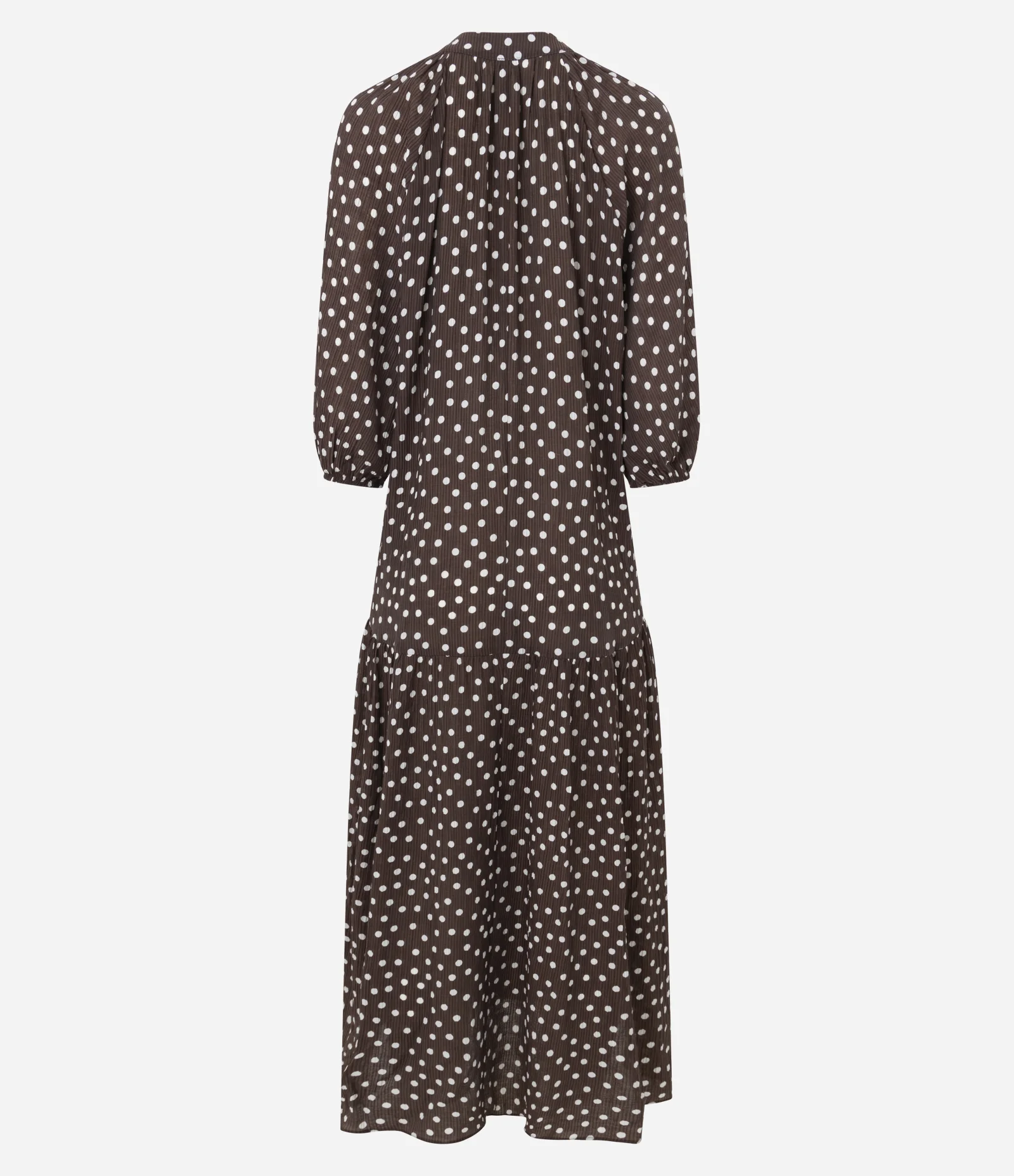 Vestido Midi Manga Longa com Estampa Poa Marrom 3