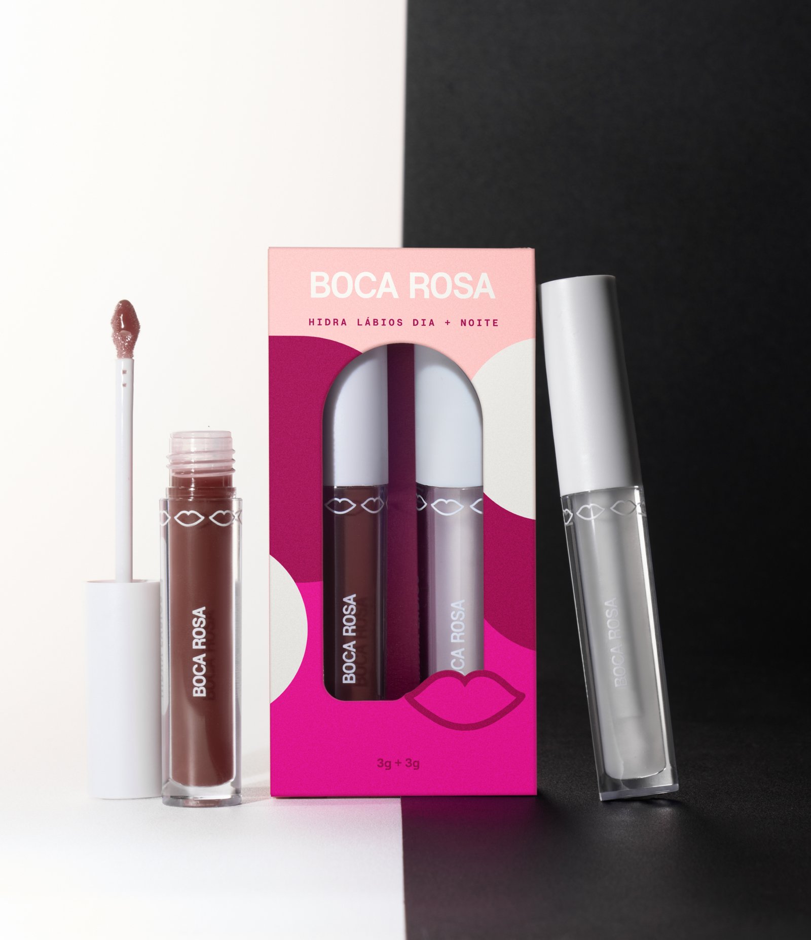 Combo Gloss Labial Dia Noite Boca Rosa Hidralabios Marrom 4