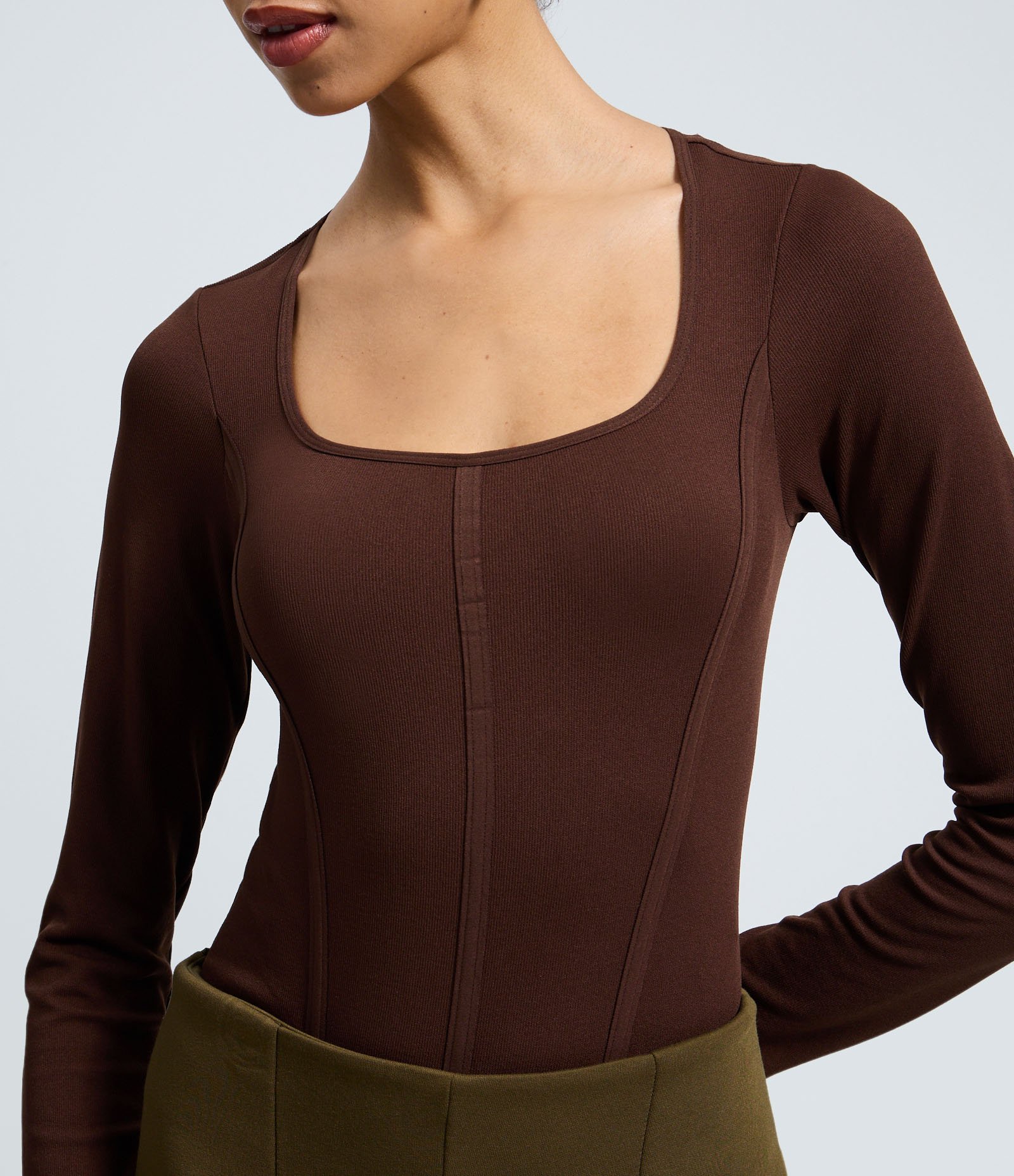 Body em Poliamida Seamless e Decote Quadrado Marrom 3