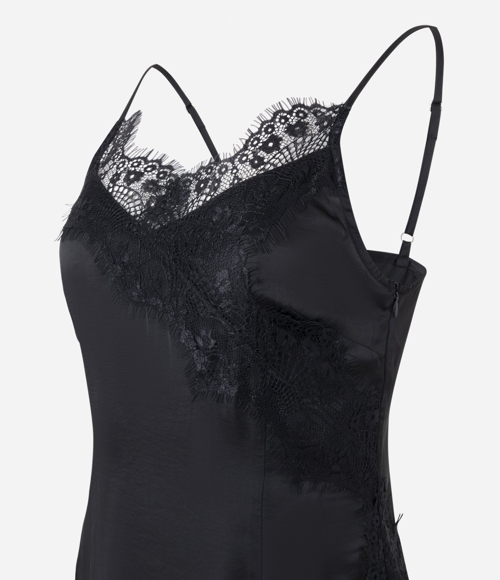 Vestido em Cetim com Detalhes em Renda Preto 2