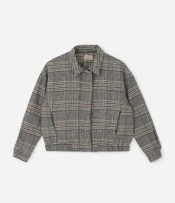 Jaqueta Bomber em Polivelour Xadrez Curve & Plus Size