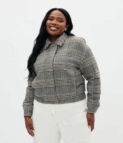 Jaqueta Bomber em Polivelour Xadrez Curve & Plus Size