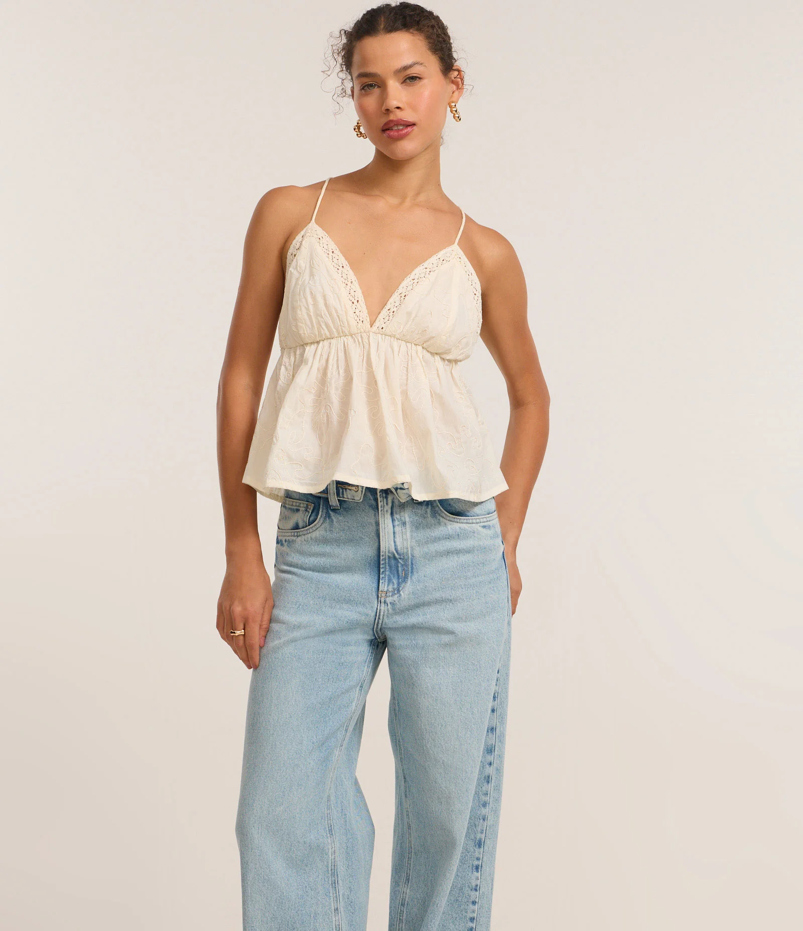 Calça Wide Leg em Jeans com Cós Virado Claro 2