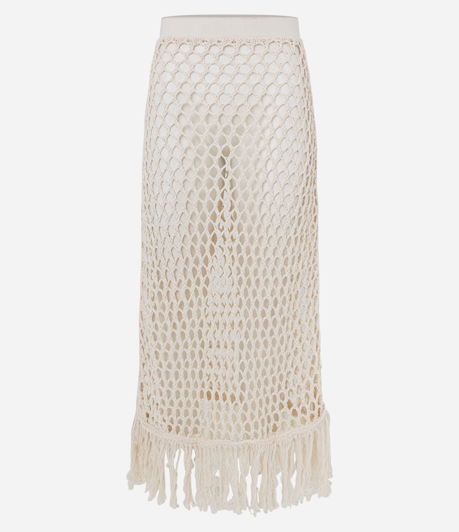 Saia Longa em Algodão com Ponto Rede Bege 1
