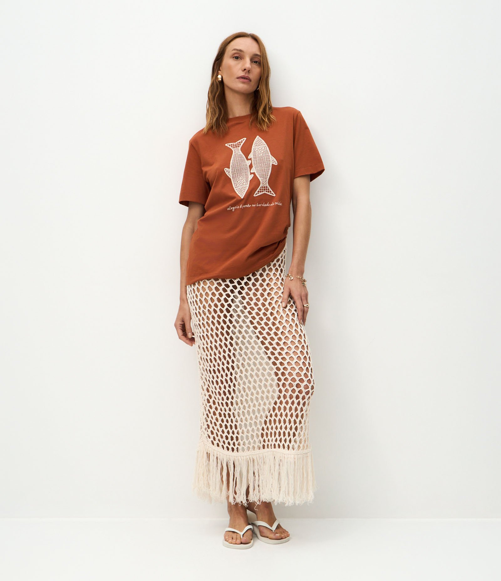 Saída de Praia Saia Longa com Ponto Rede Off White 1