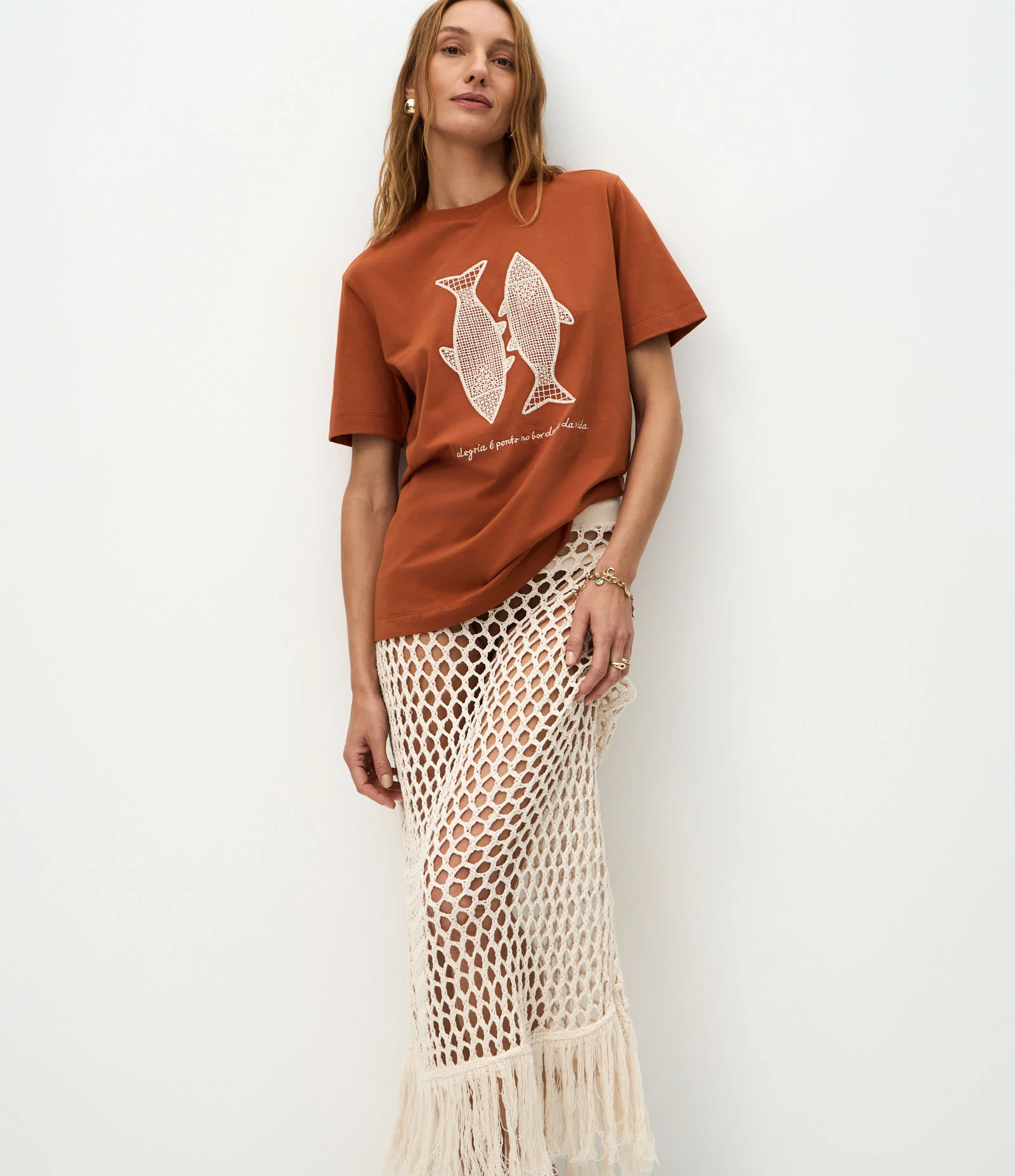 Saída de Praia Saia Longa com Ponto Rede Off White 2