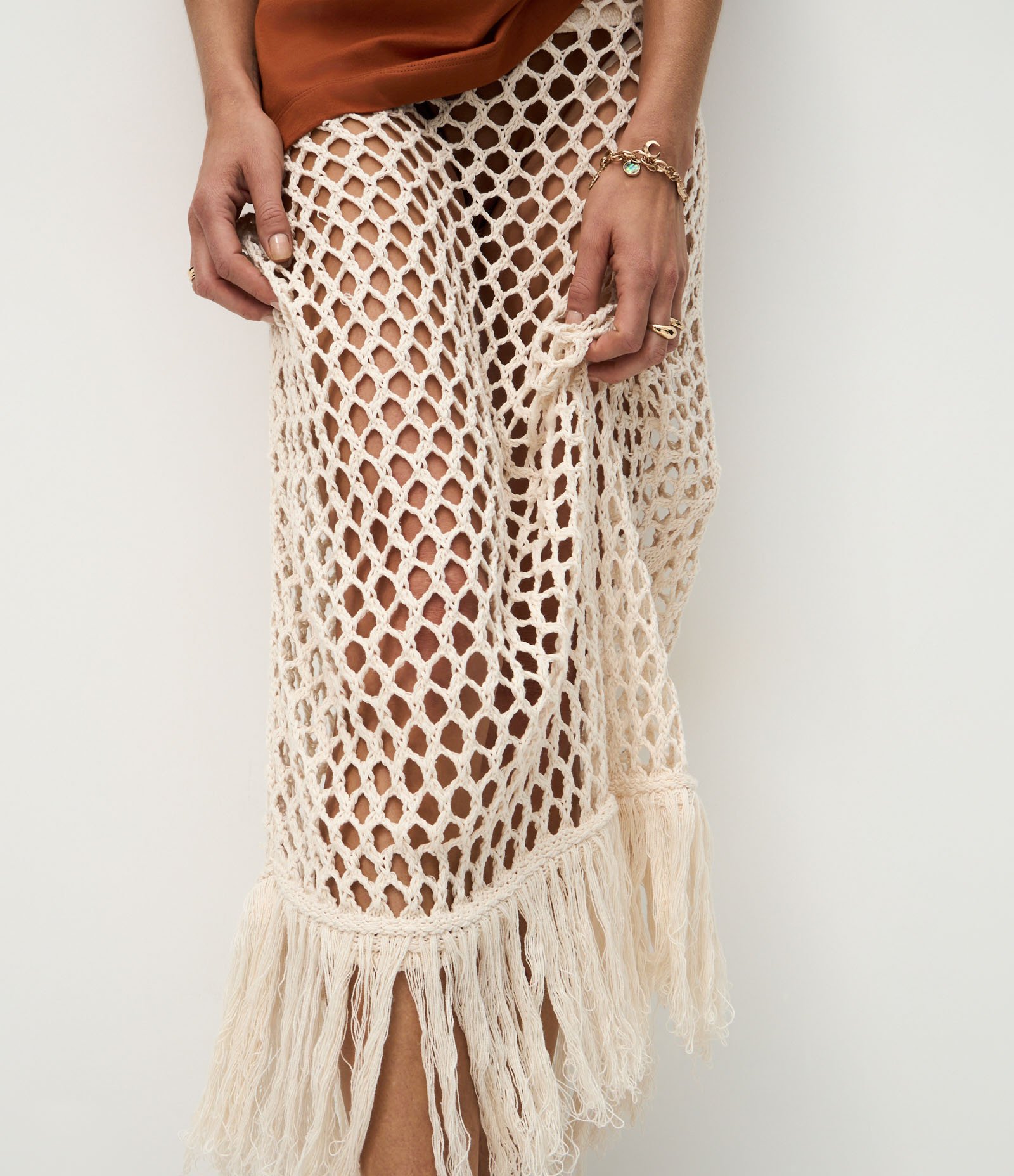 Saída de Praia Saia Longa com Ponto Rede Off White 4