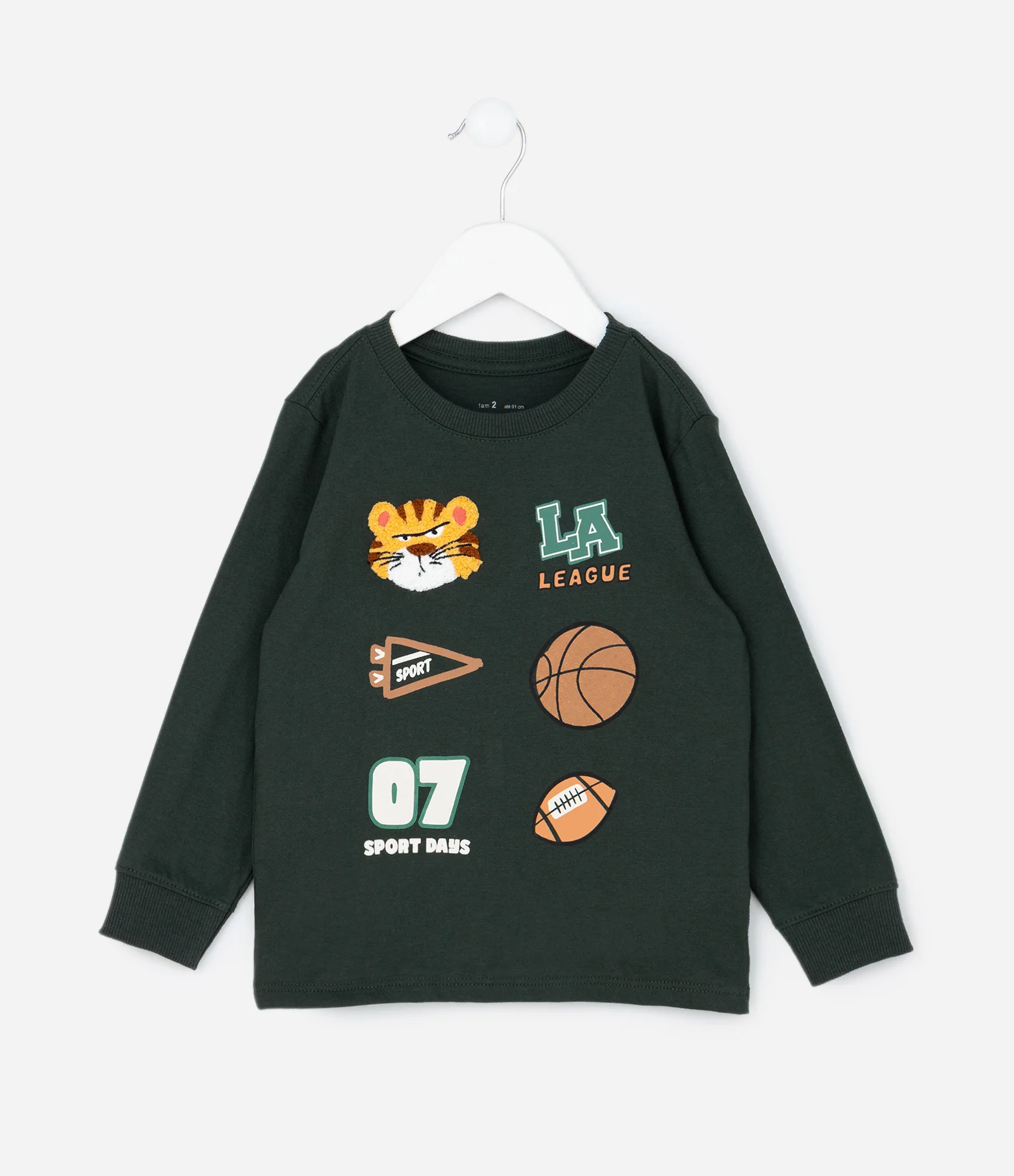Camiseta Infantil College com Estampa e Detalhes em Chenille – Tam 1 a 5/6 Anos Verde Escuro 1