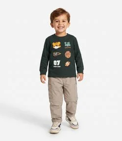 Camiseta Infantil College com Estampa e Detalhes em Chenille – Tam 1 a 5/6 Anos