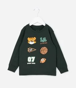 Camiseta Infantil College com Estampa e Detalhes em Chenille – Tam 1 a 5/6 Anos