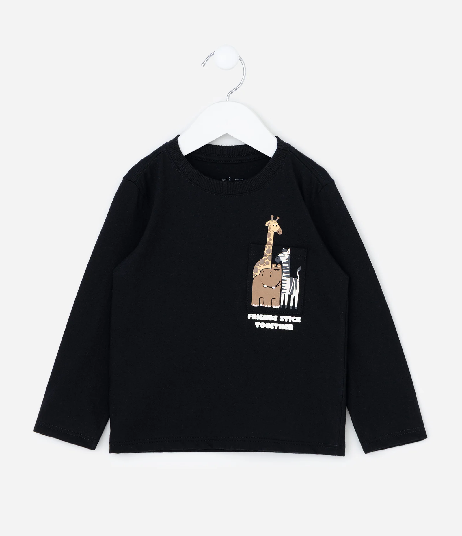 Camiseta Infantil com Bolsinho e Estampa Animal – Tam 1 a 6 Anos Preto 1