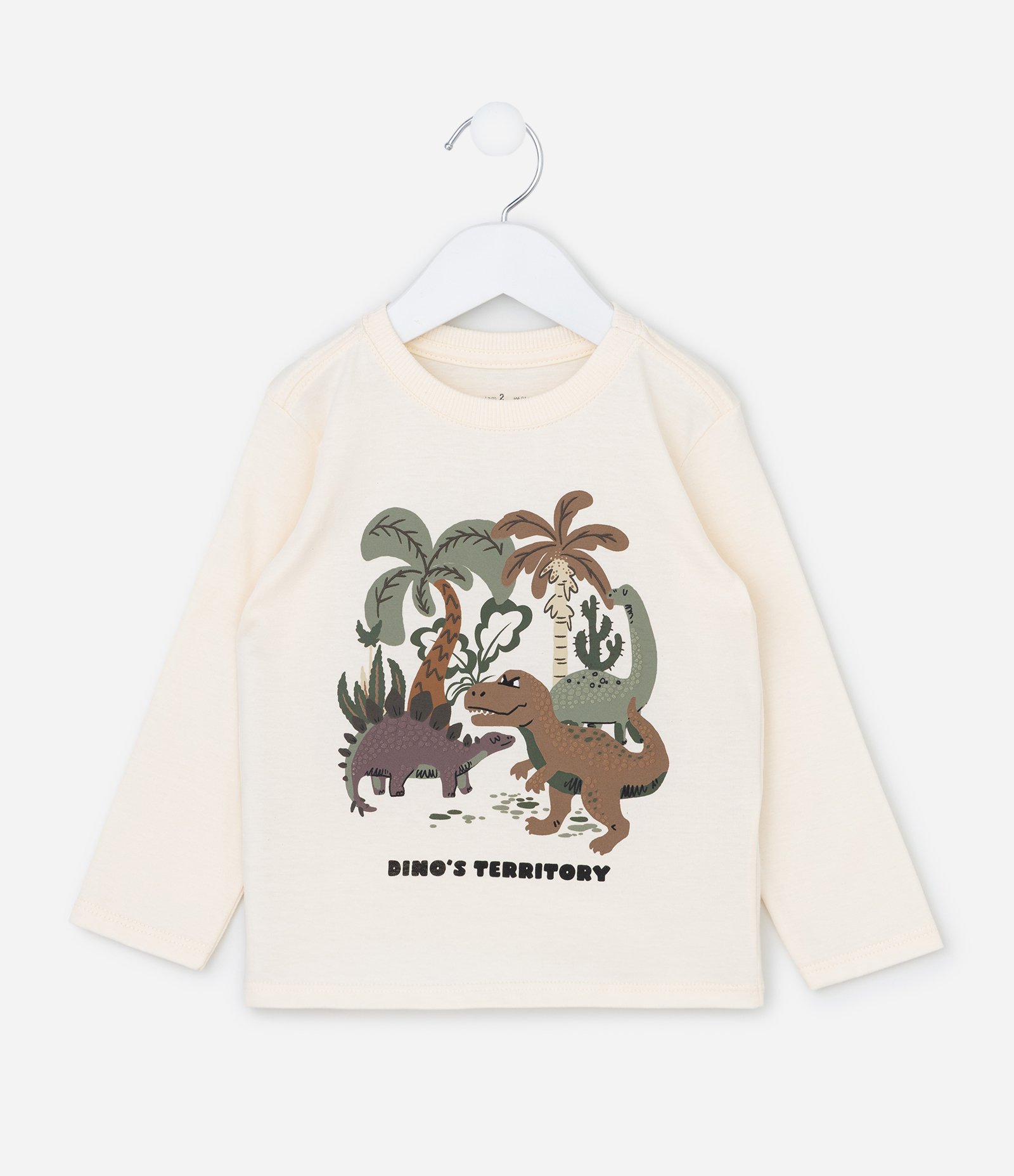 Camiseta Infantil Manga Longa com Estampa de Dinossauros – Tam 1 a 6 Anos Off White 1