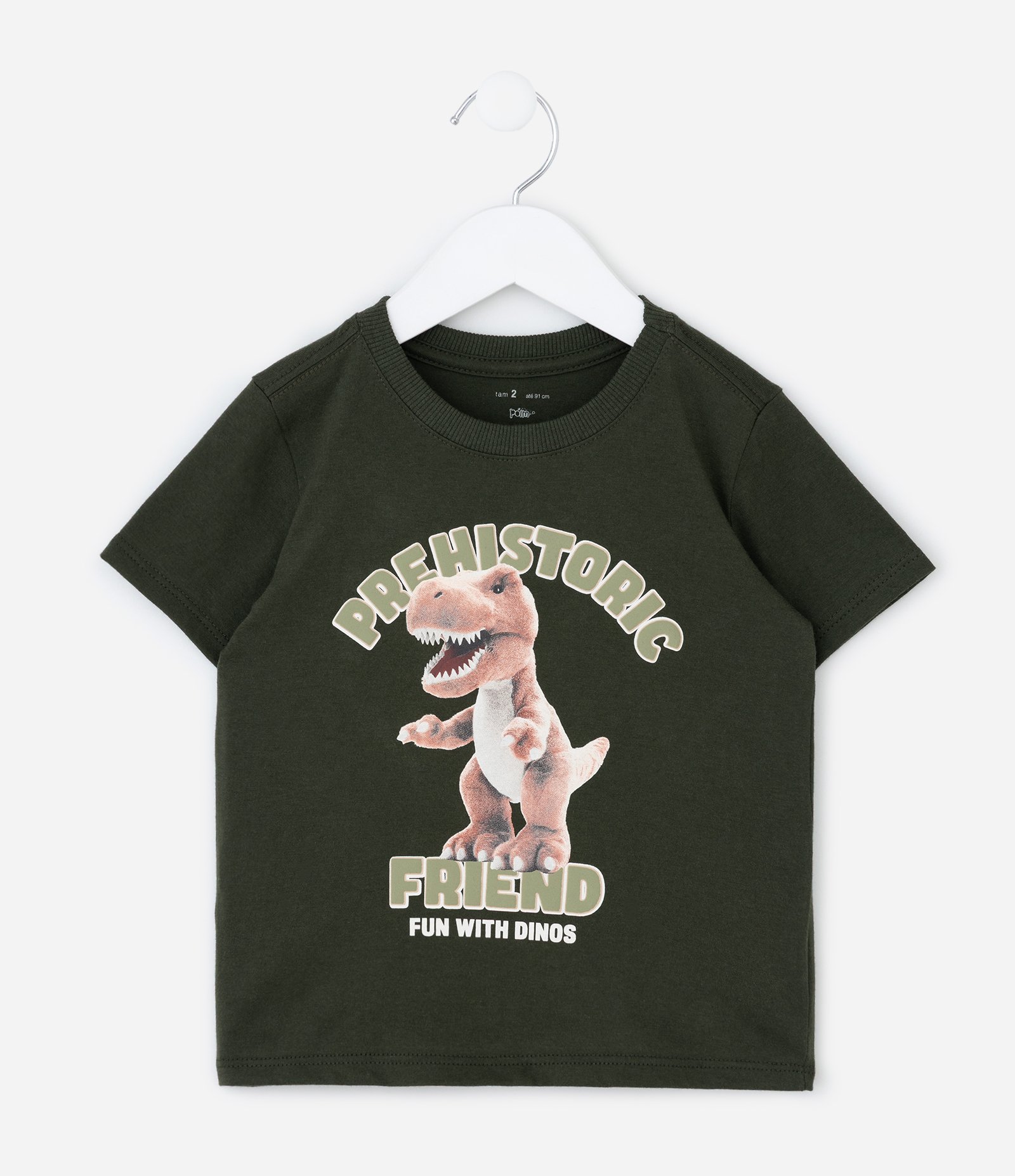 Camiseta Infantil com Estampa Dino Prehistoric – Tam 1 a 6 Anos Verde Militar 1