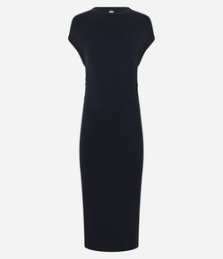 Vestido em Ribana com Ombro Caído e Fenda