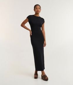 Vestido em Ribana com Ombro Caído e Fenda