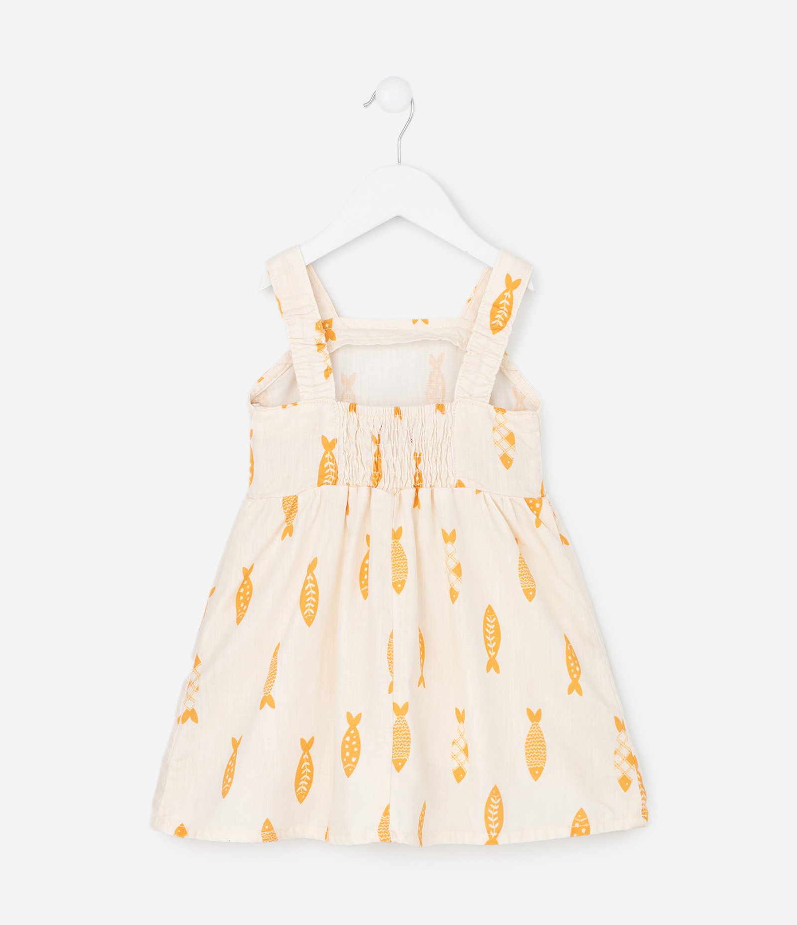 Vestido Infantil em Sarja Estampa Peixinhos - Tam 1 a 6 anos Off White 2