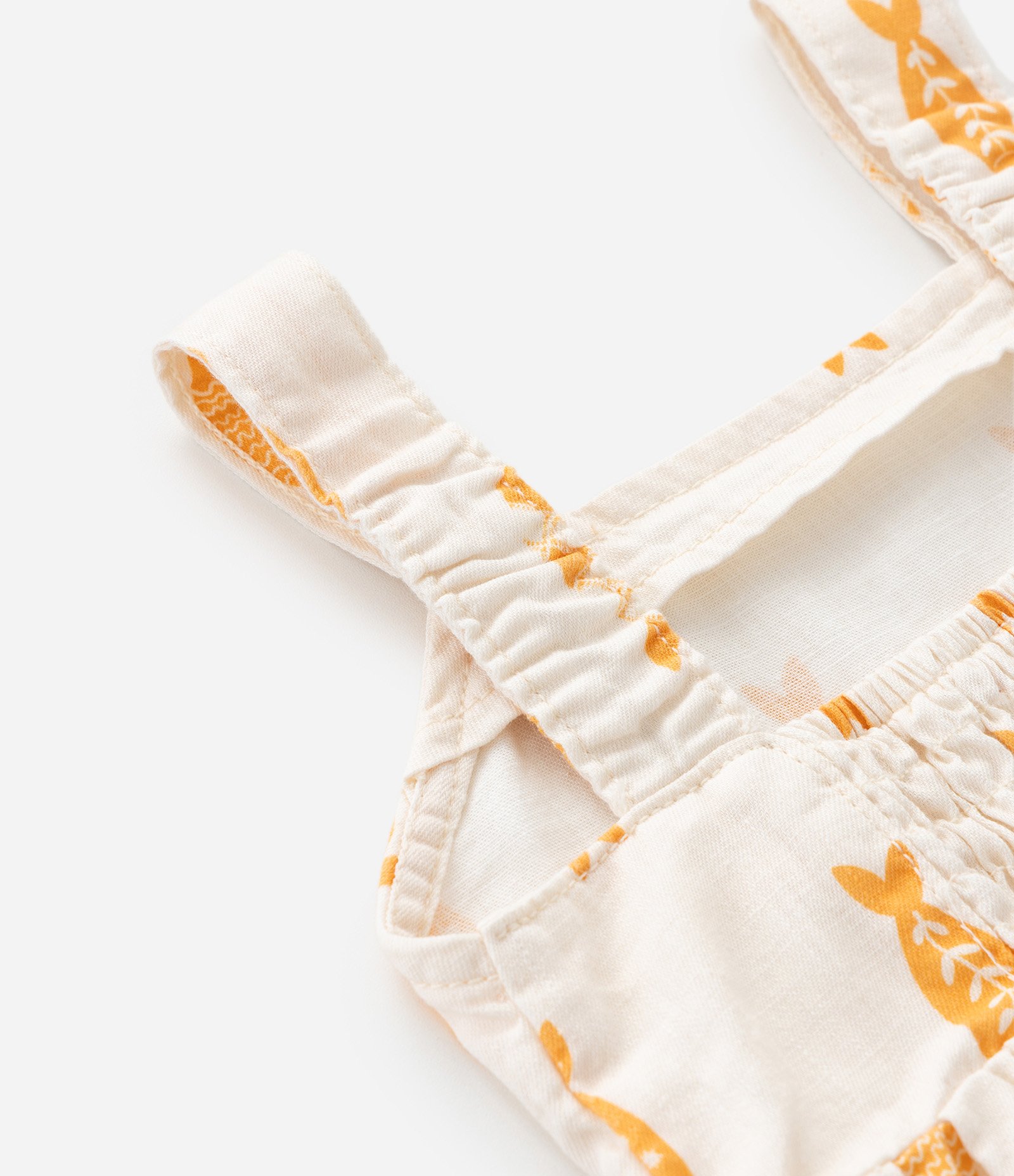 Vestido Infantil em Sarja Estampa Peixinhos - Tam 1 a 6 anos Off White 4