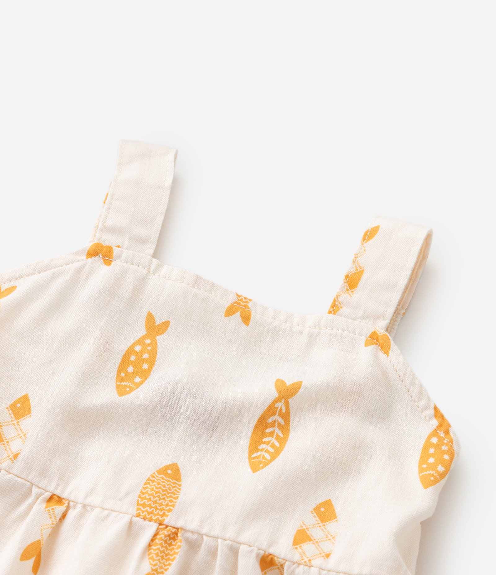 Vestido Infantil em Sarja Estampa Peixinhos - Tam 1 a 6 anos Off White 5