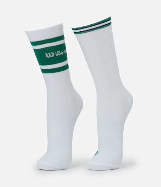 Kit 02 Meias Esportivas Cano Longo em Algodão e Logo Wilson Bordado
