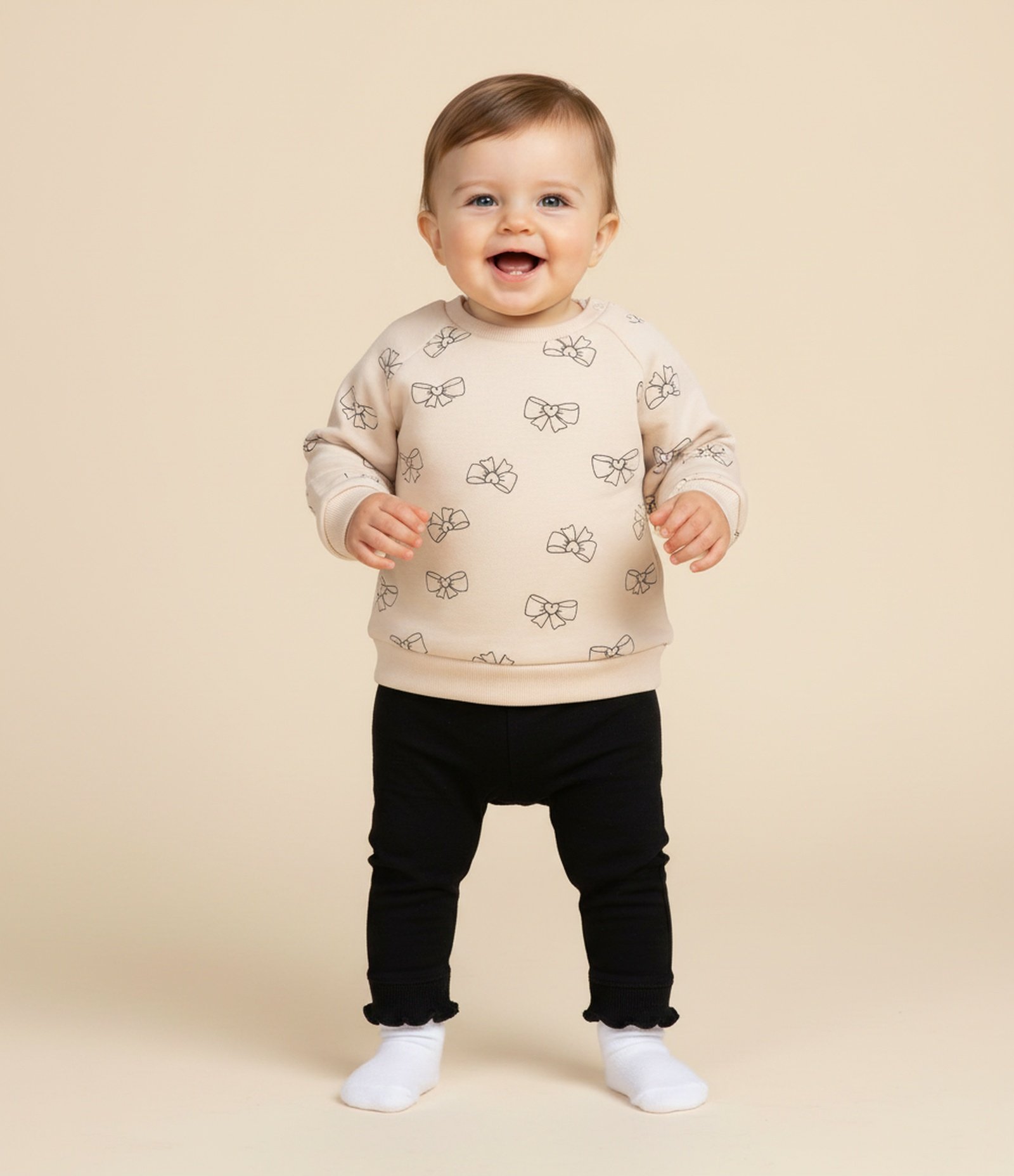 Calça Infantil com Cós Virado e Laço Aplicado - Tam RN a 18 Meses Preto 1