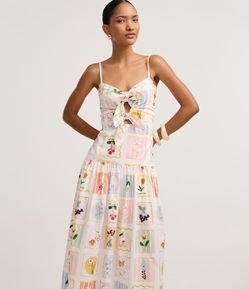 Vestido Evasê Midi em Tricoline com Estampa Floral