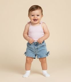Bermuda Infantil em Jeans com Laços Laterais – Tam 3 a 18 Meses