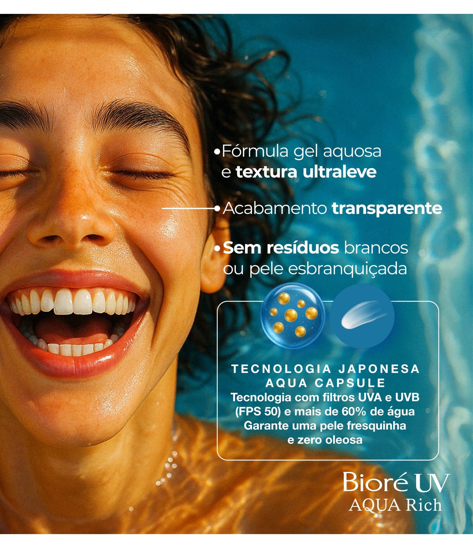 Protetor Solar Facial e Corporal UV Aqua Rich Watery Essence Biore 50ml 6