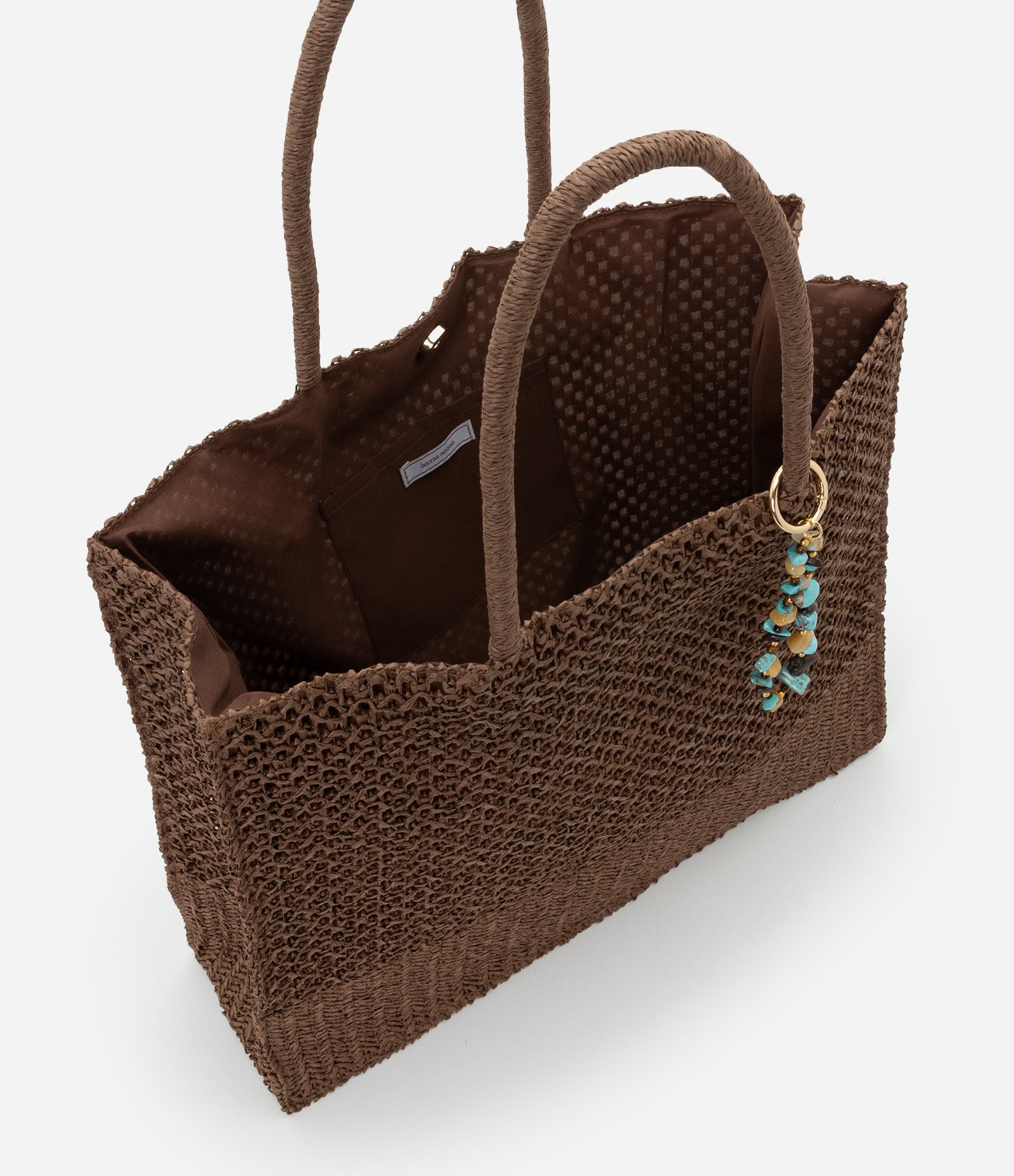 Bolsa em Papel com Textura de Palha e Bag Charm Marrom 6