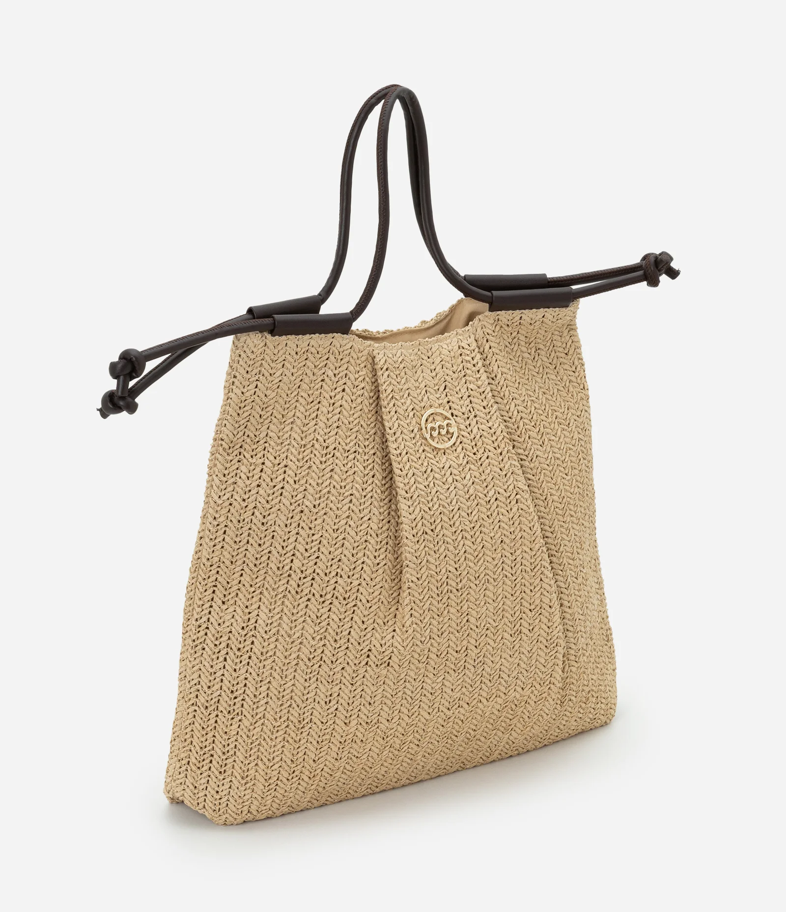 Bolsa Saco em Papel Trançado com Alça em PU Bege 1