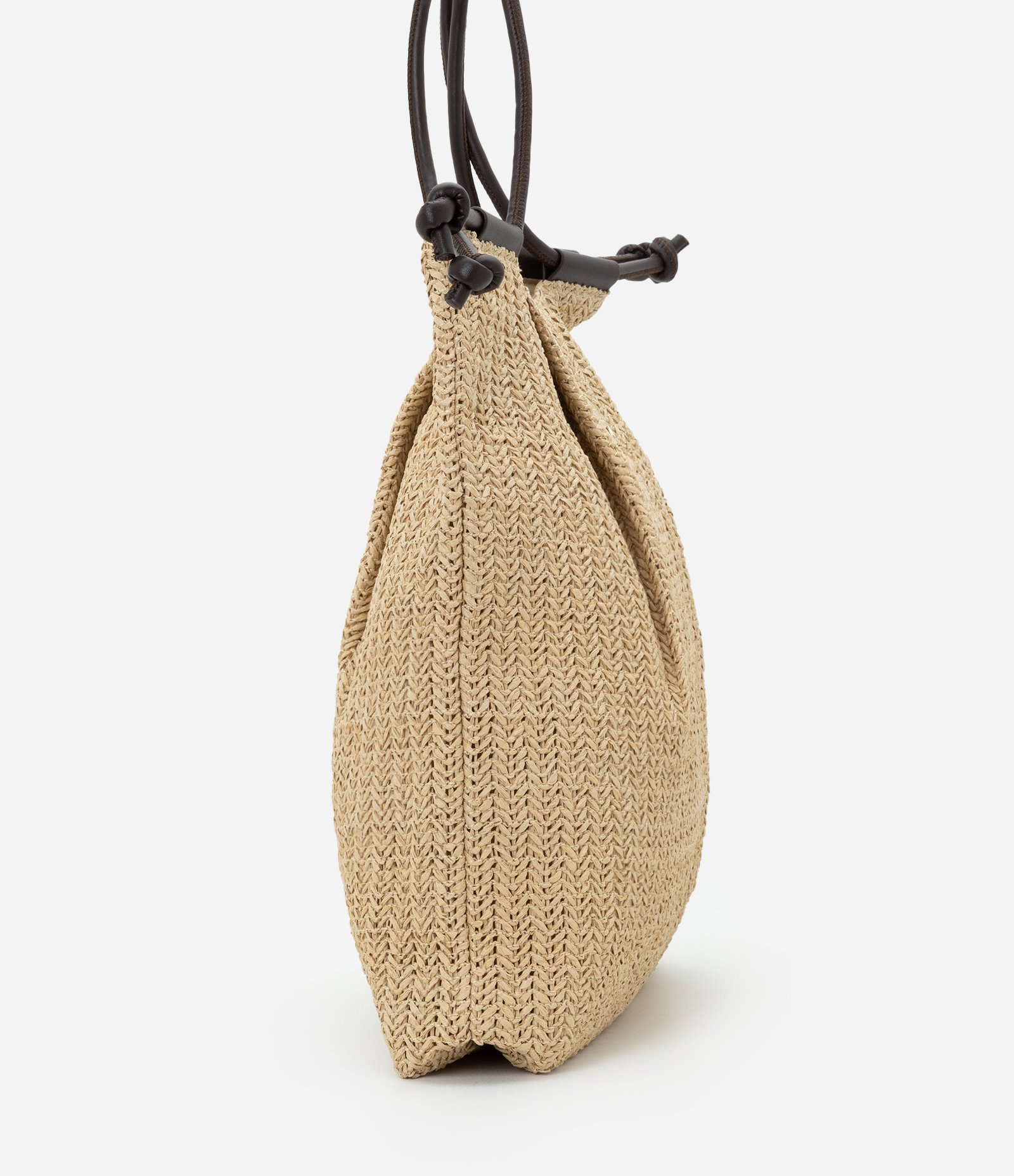 Bolsa Saco em Papel Trançado com Alça em PU Bege 2