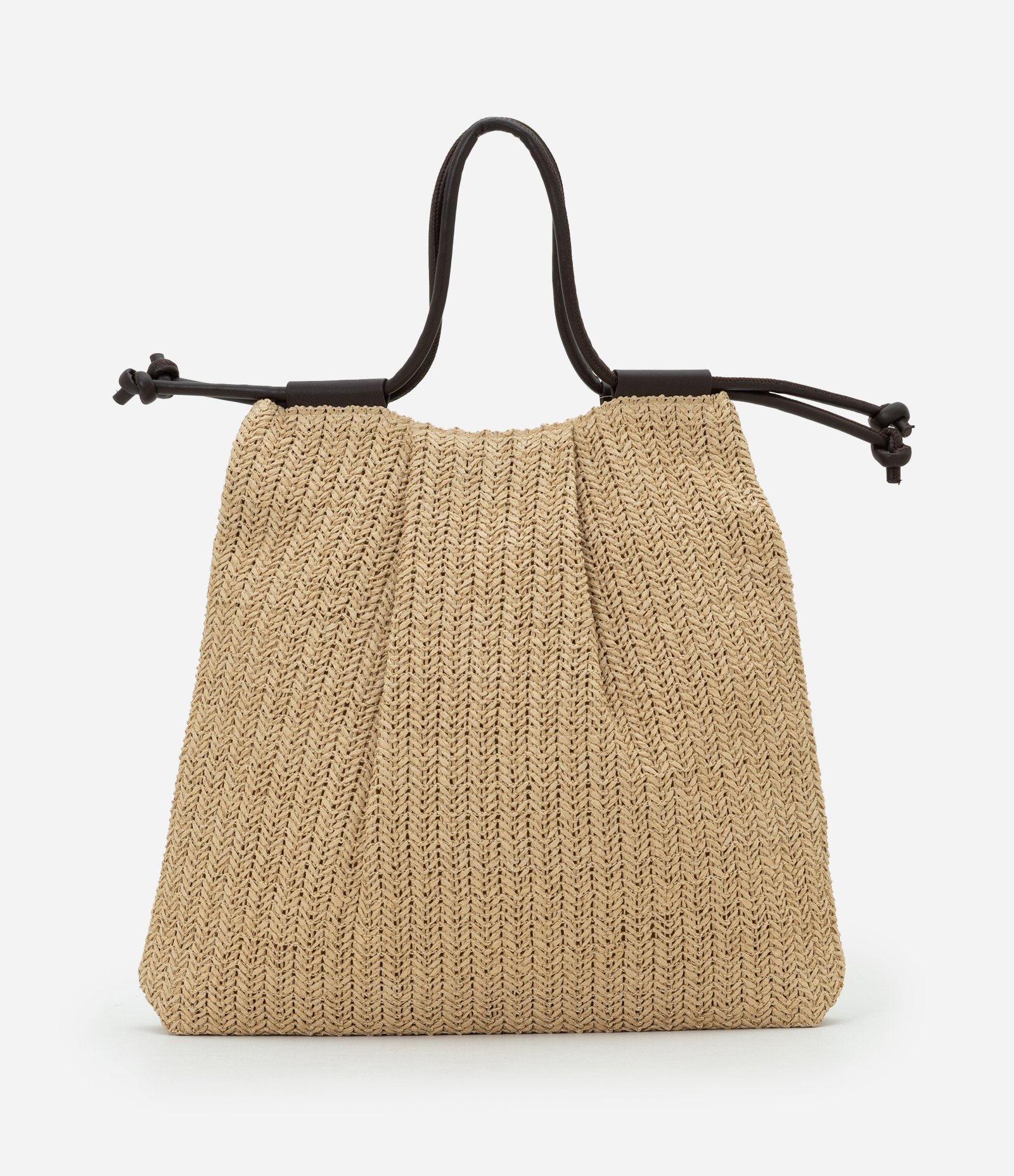 Bolsa Saco em Papel Trançado com Alça em PU Bege 3