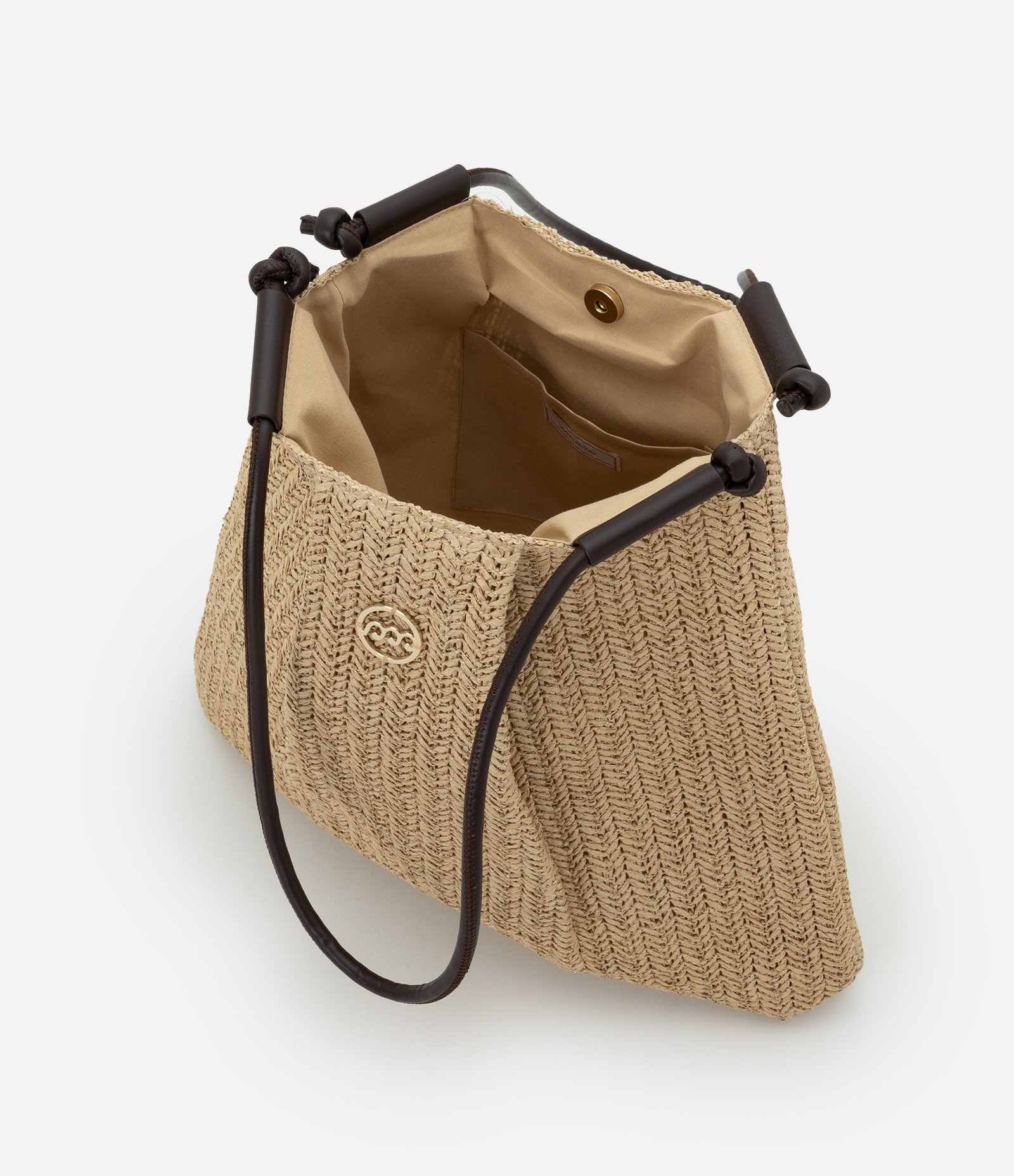 Bolsa Saco em Papel Trançado com Alça em PU Bege 4