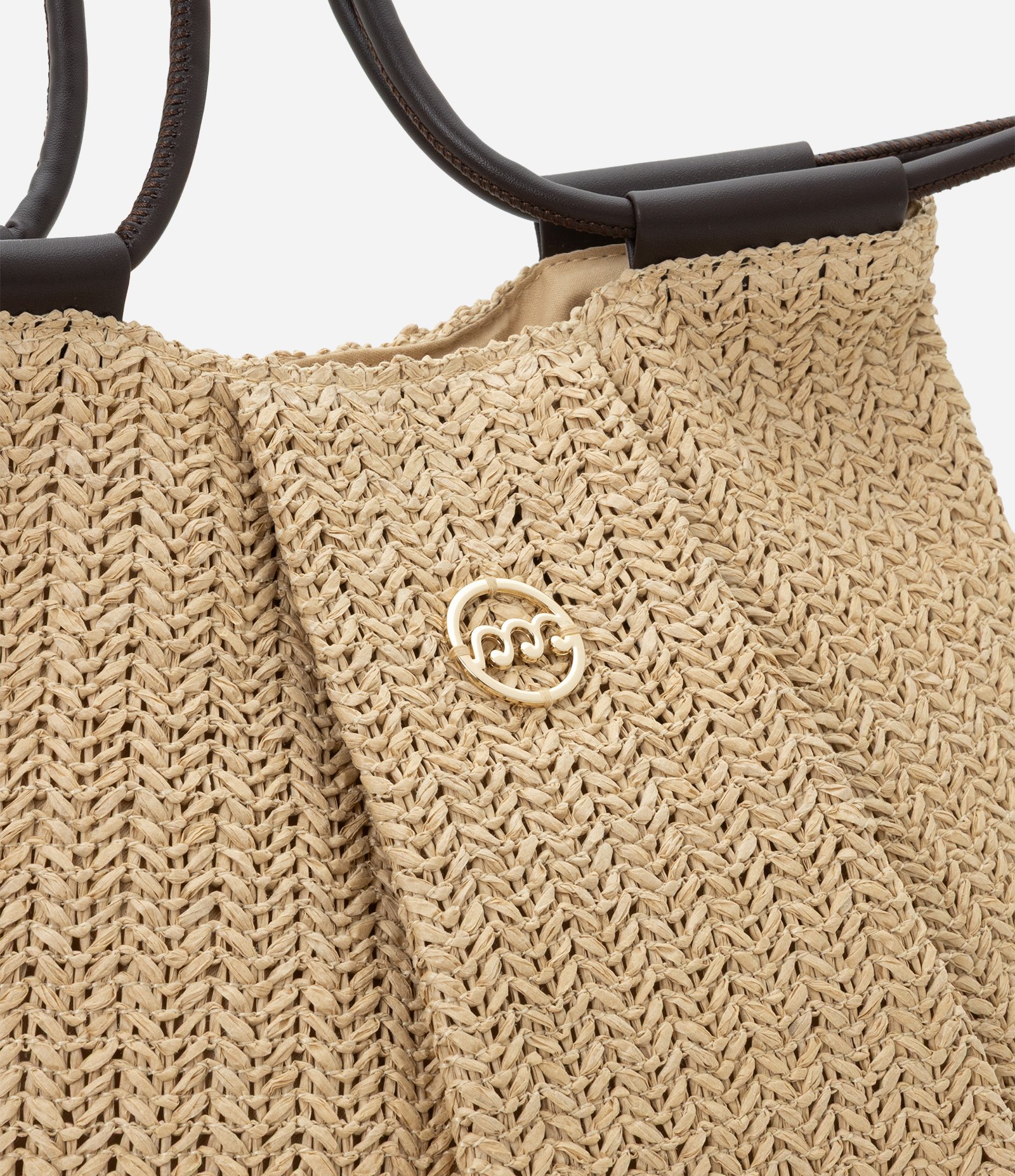 Bolsa Saco em Papel Trançado com Alça em PU Bege 5