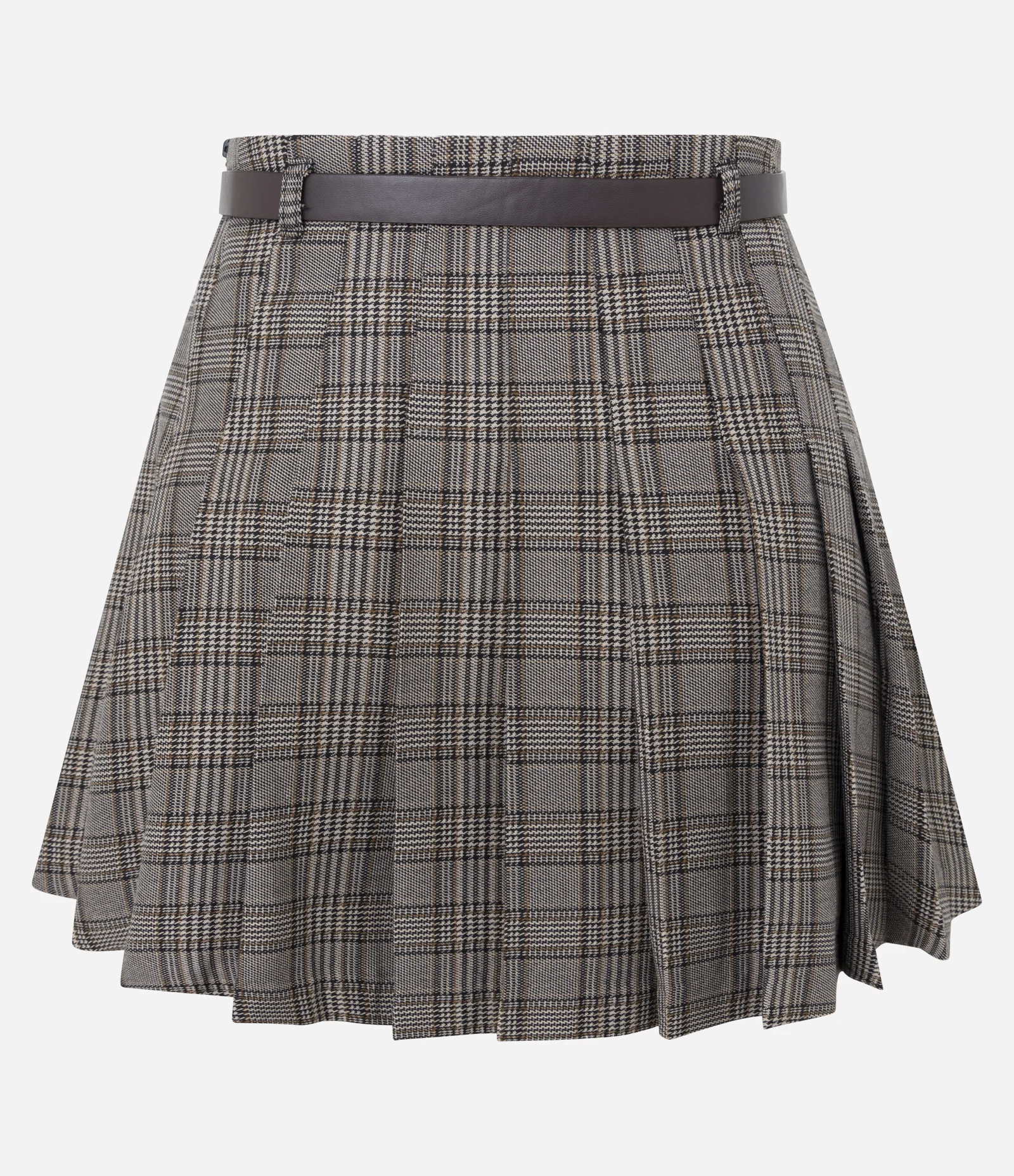 Short Saia Plissado de Alfaiataria com Cinto Ajustável Marrom 2