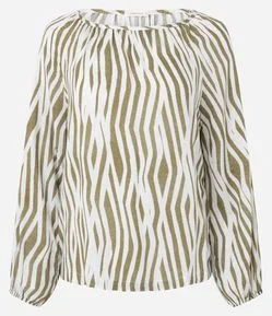 Blusa em Viscose Animal Print com Manga Bufante