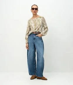 Blusa em Viscose Animal Print com Manga Bufante