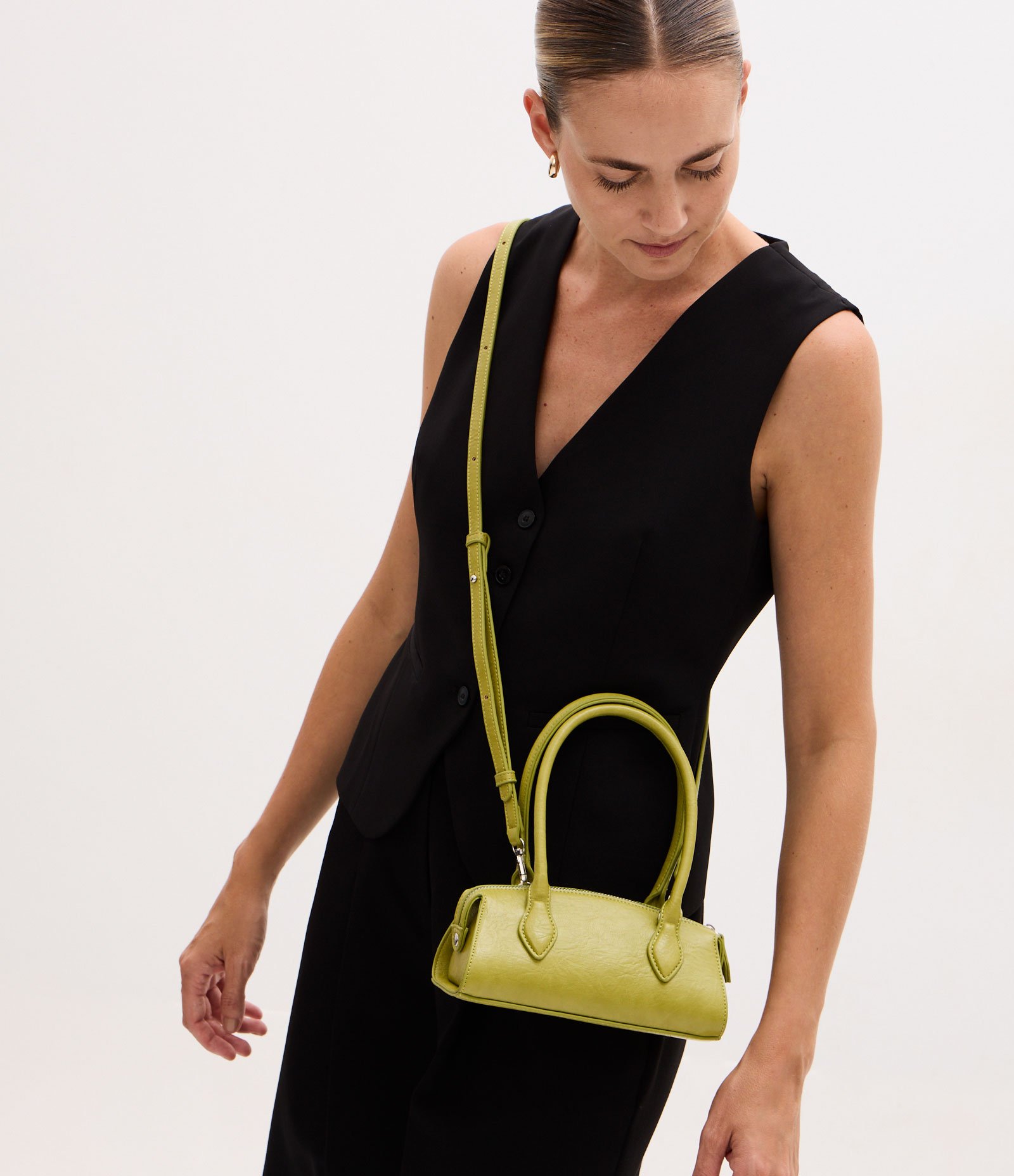 Bolsa Transversal Mini Satchel com Alça de Mão e Zíper Duplo Verde 8