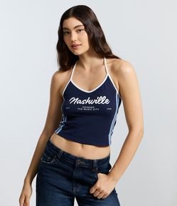 Top Frente Única com Lettering Nashville e Detalhe Lateral
