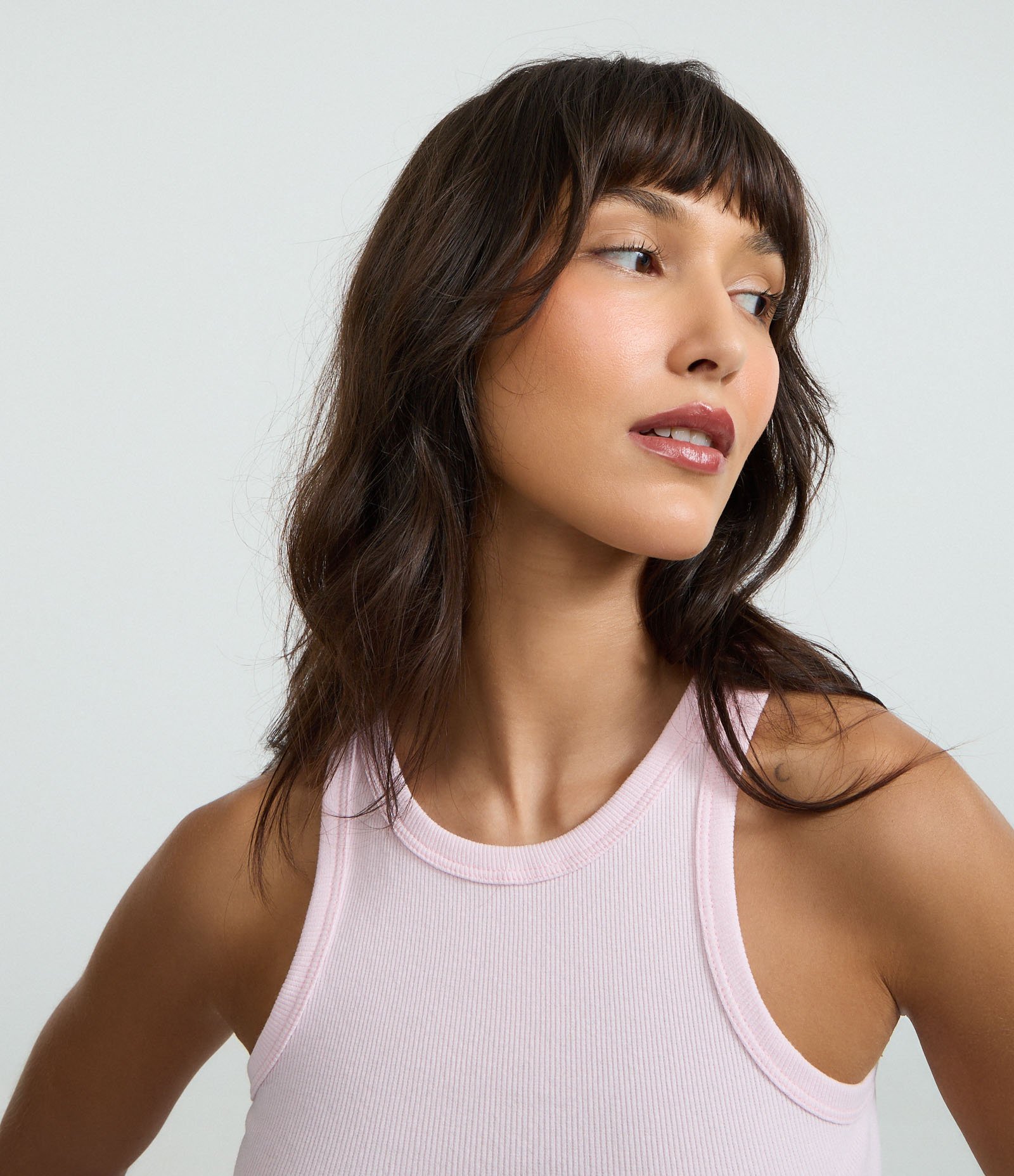 Blusa Regata Básica em Ribana com Leve Textura Rosa Claro 3