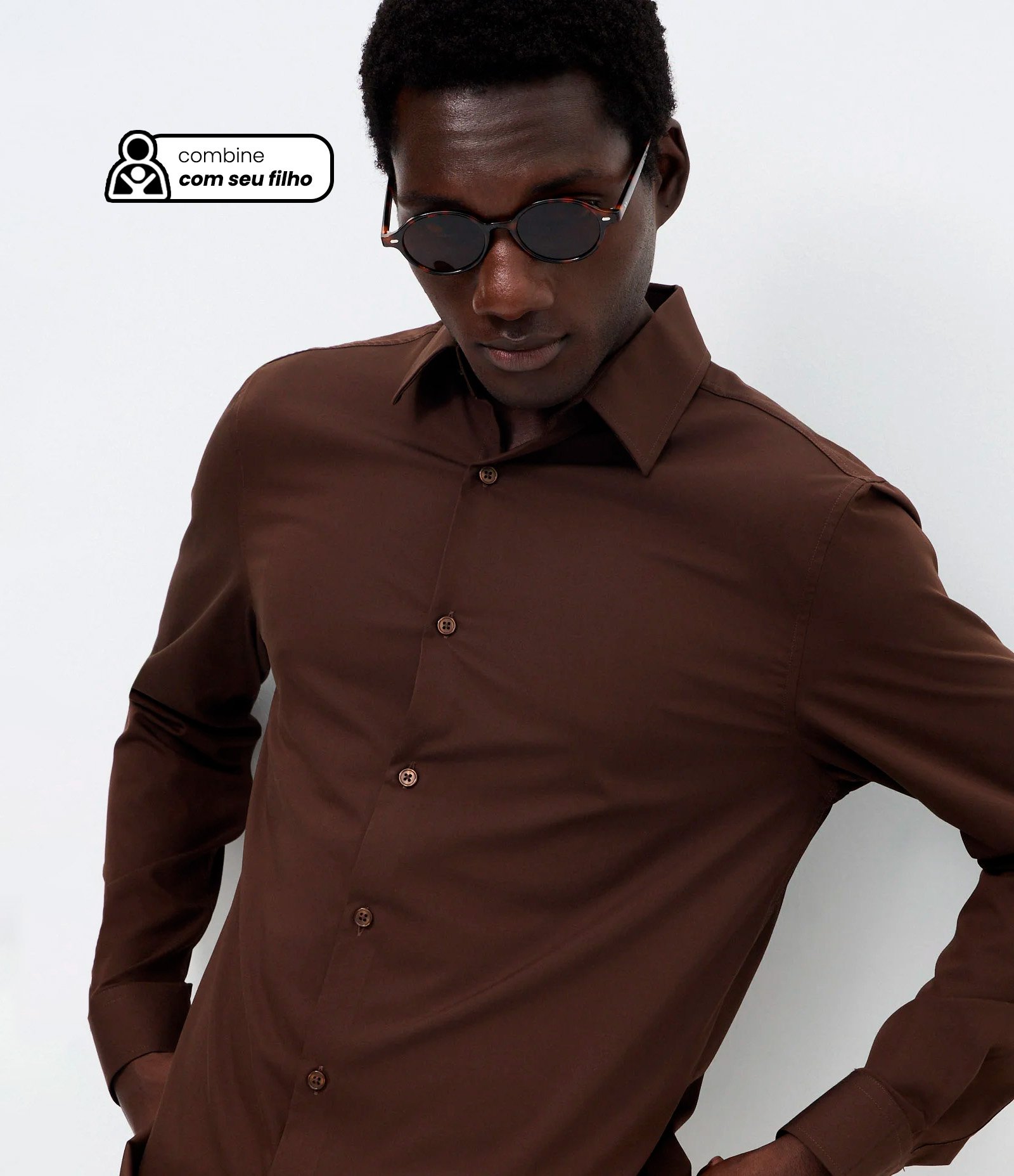 Camisa Slim em Fibra de Bambu Marrom Escuro 1