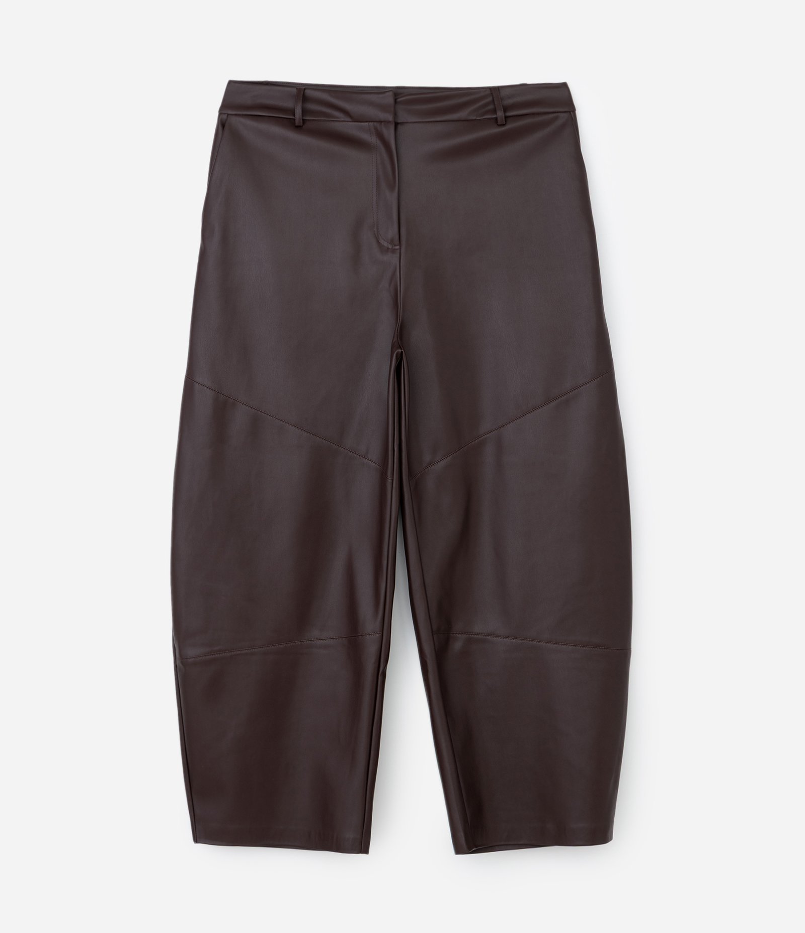 Calça PU Barrel com Recortes e Bolso Faca Curve & Plus Size Marrom 1