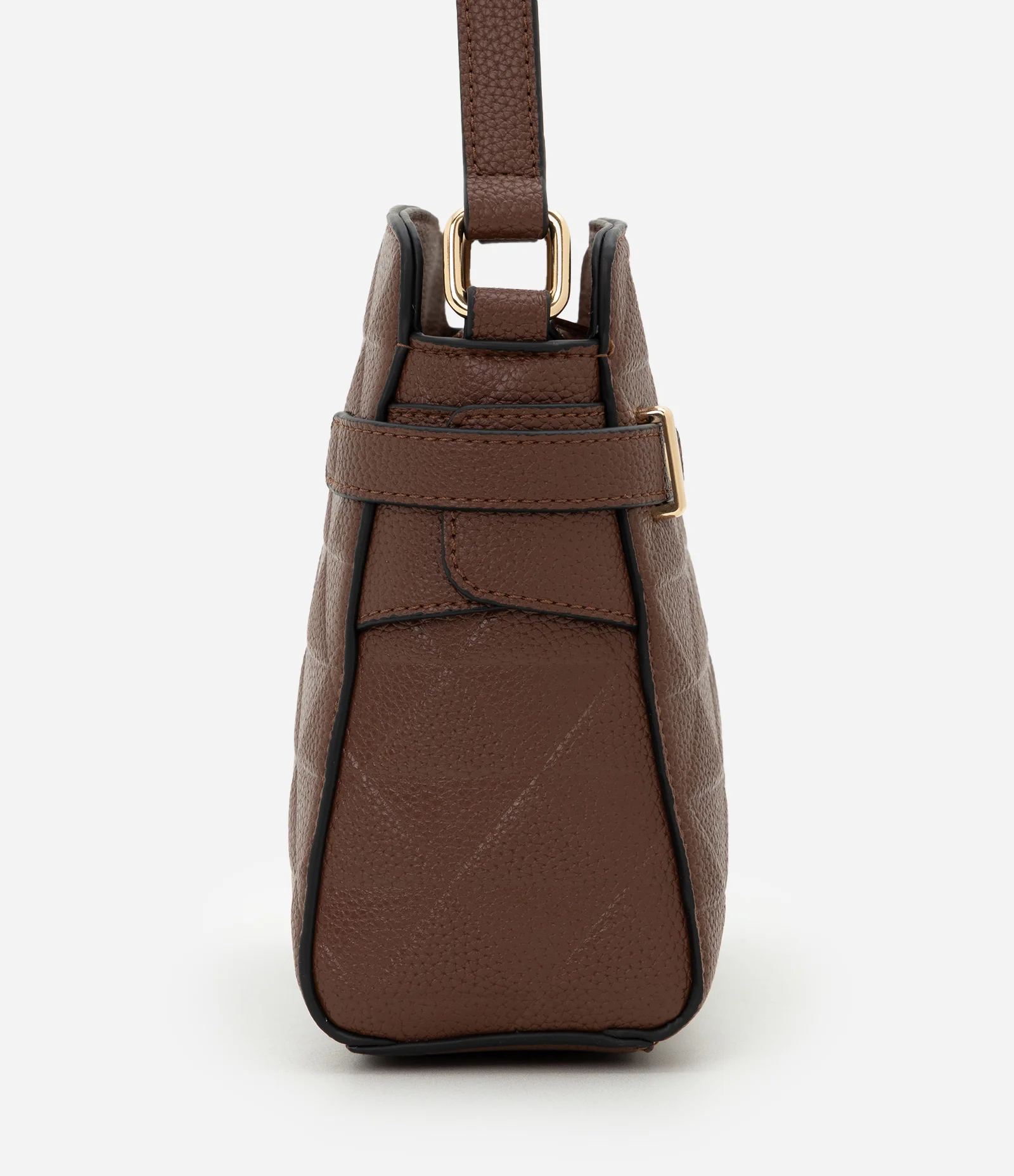 Bolsa Transversal Média em PU Texturizado Marrom 2