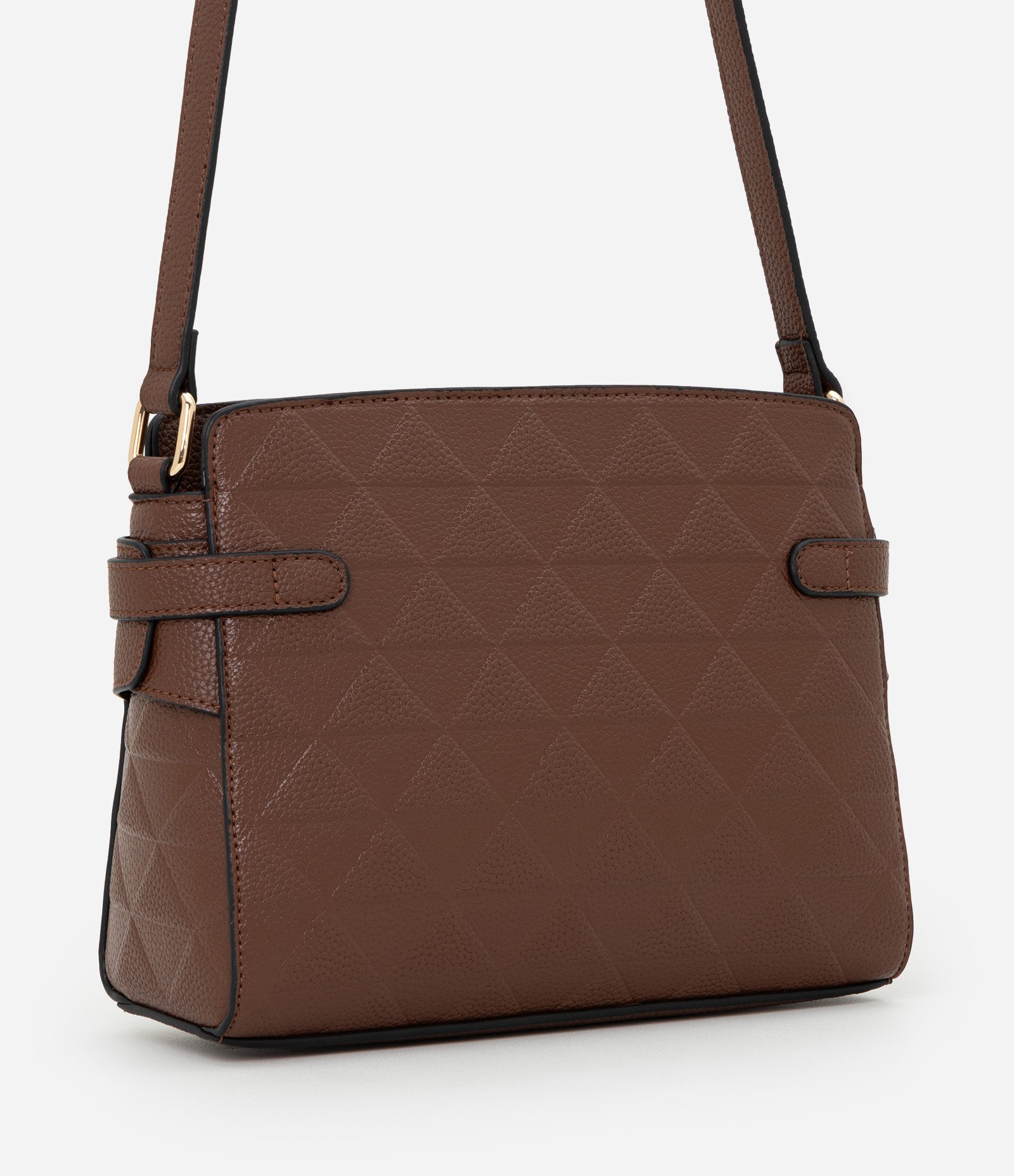 Bolsa Transversal Média em PU Texturizado Marrom 3