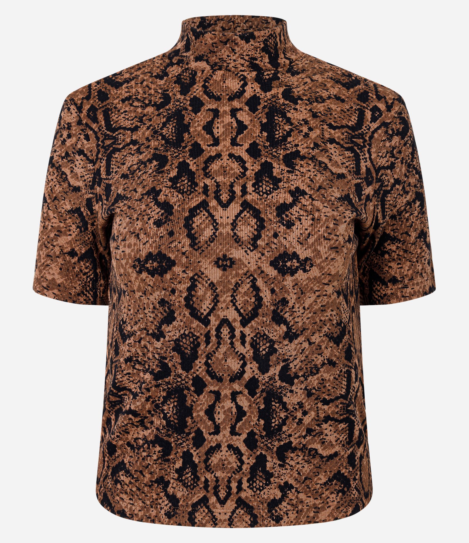Blusa Canelada em Ribana com Estampa Cobra Marrom/Preto 1