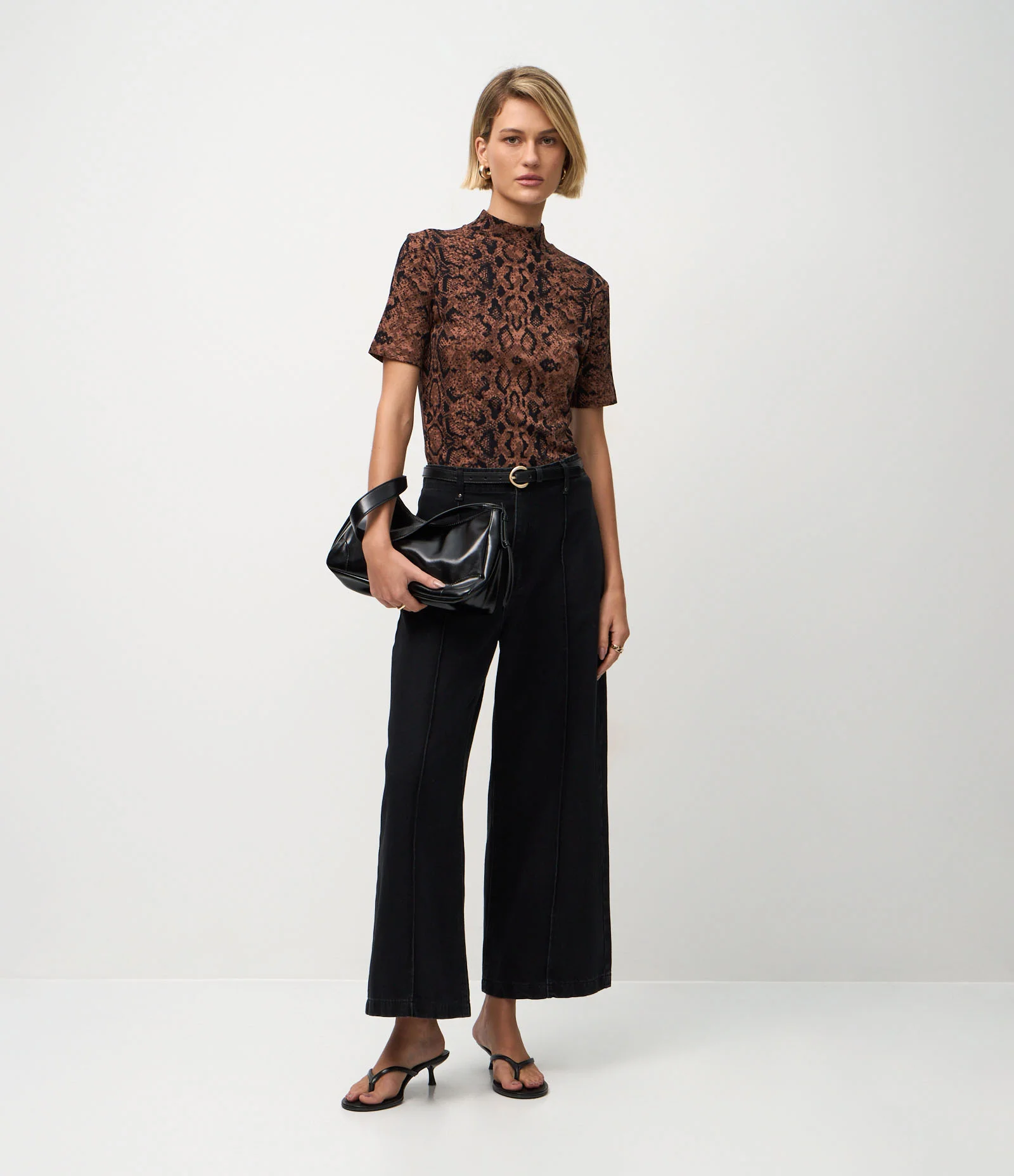 Blusa Canelada em Ribana com Estampa Cobra Marrom/Preto 2